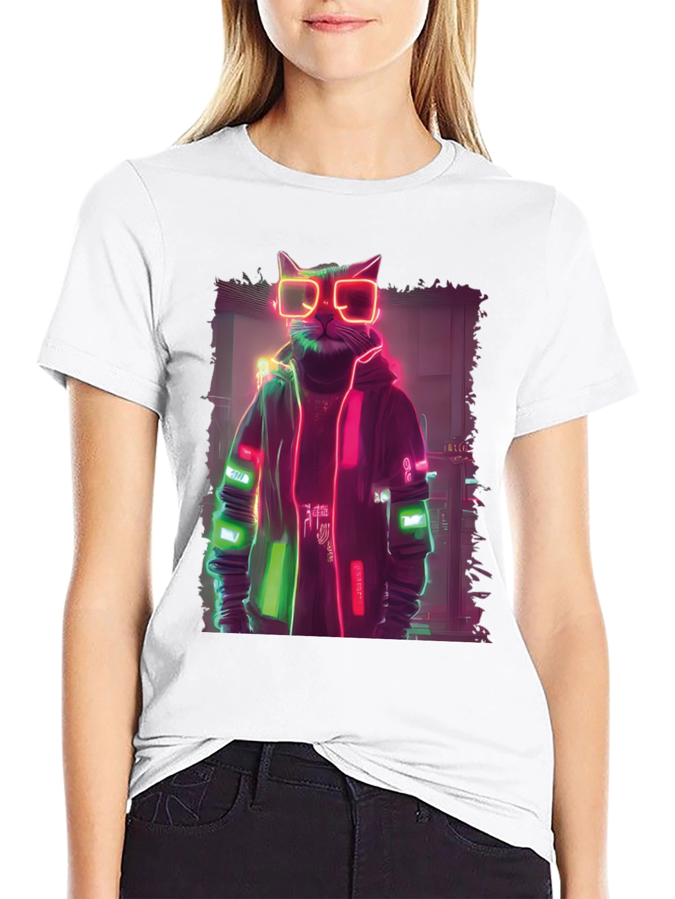Cyberpunk Cat T-Shirt - Neon Style Graphic Tee
