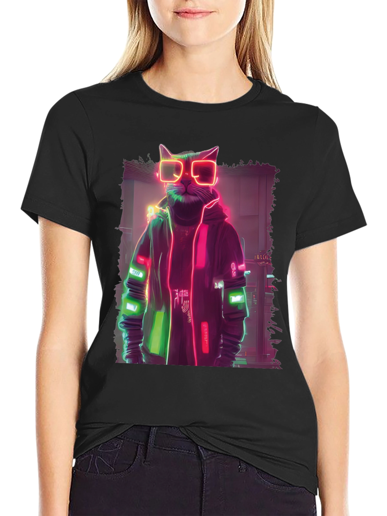 Cyberpunk Cat T-Shirt - Neon Style Graphic Tee