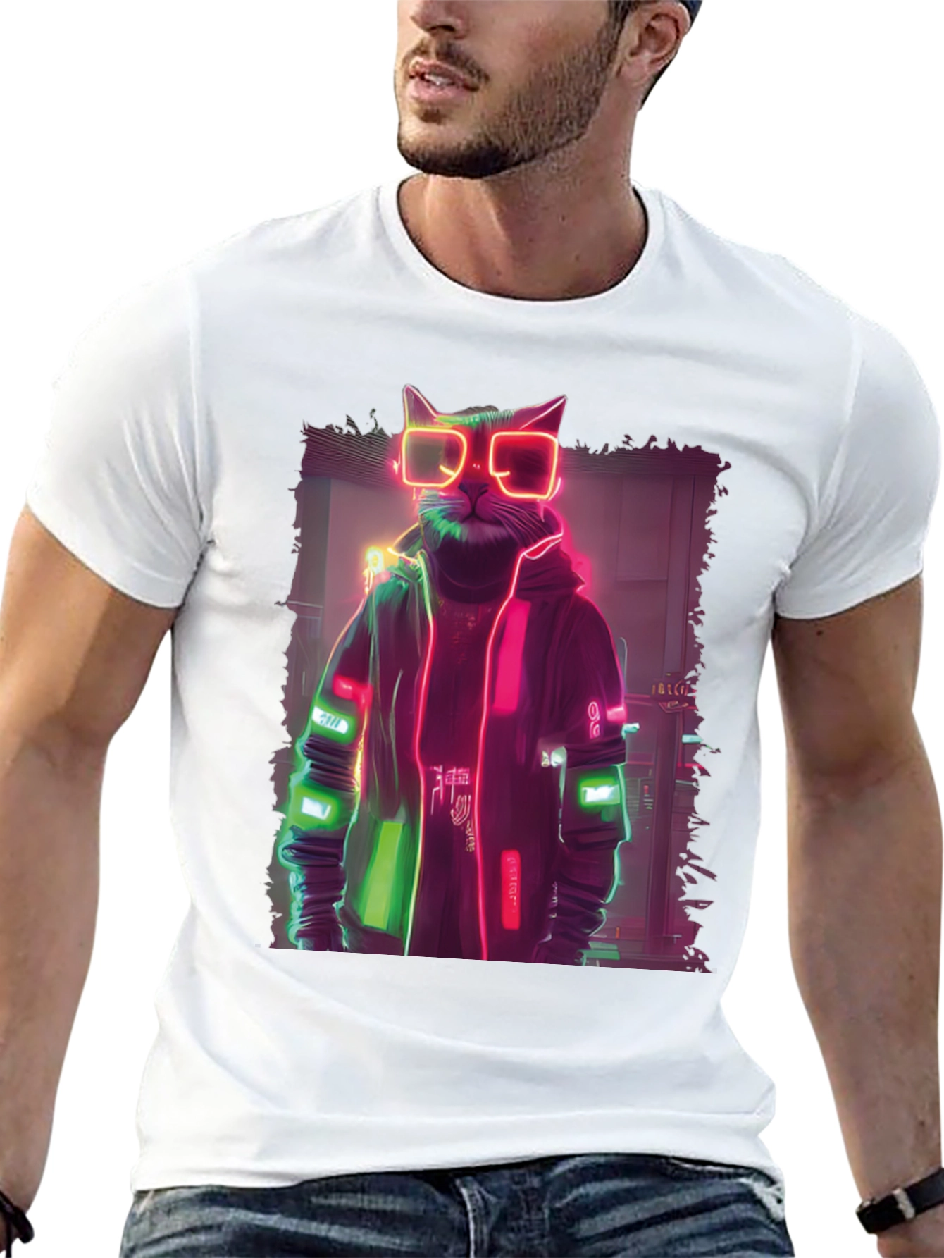 Cyberpunk Cat T-Shirt - Neon Style Graphic Tee