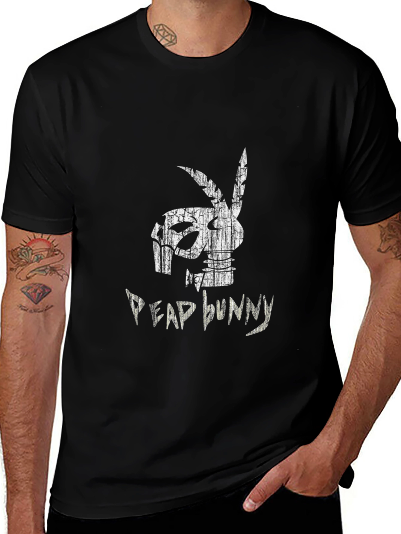 Distressed Dead Bunny Graphic Black T-Shirt