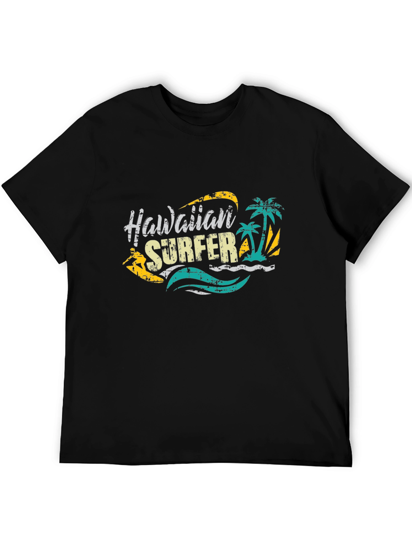 Hawaiian Surfer Graphic Black T-Shirt