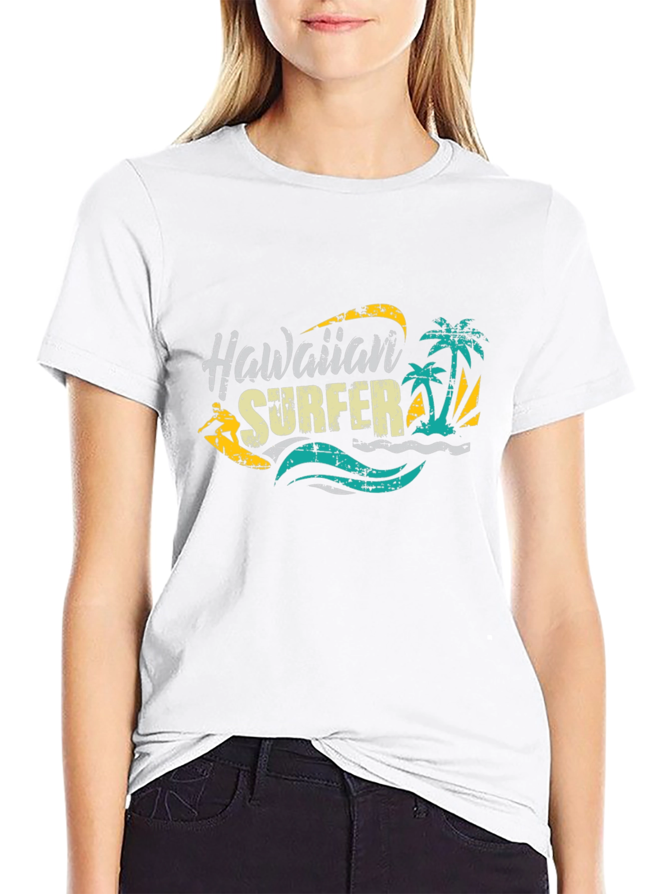 Hawaiian Surfer Graphic Black T-Shirt