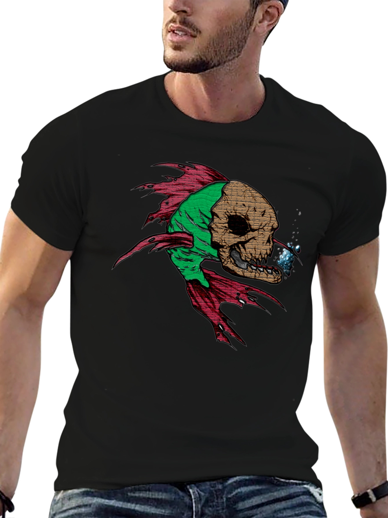 Skull Fish Graphic Tee - Mens Black T-Shirt