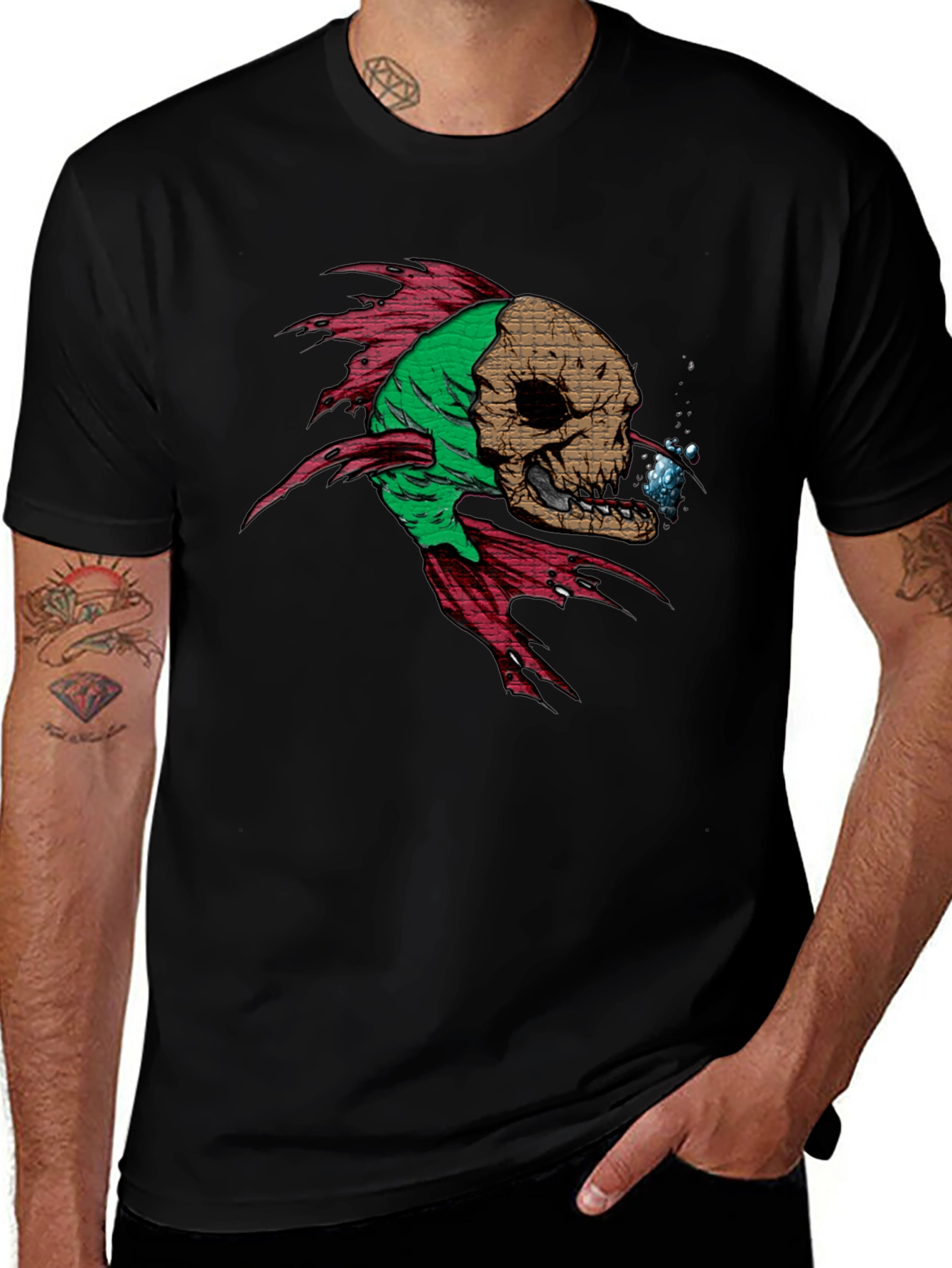 Skull Fish Graphic Tee - Mens Black T-Shirt