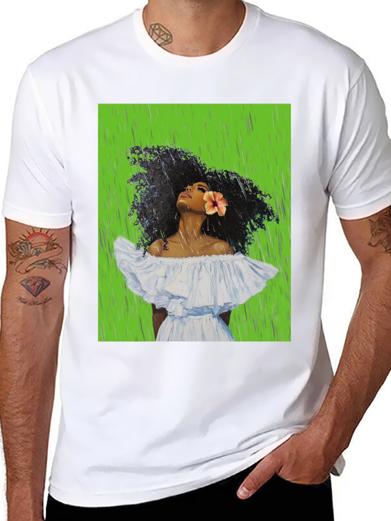Woman in Rain Graphic Tee - Black Cotton T-Shirt