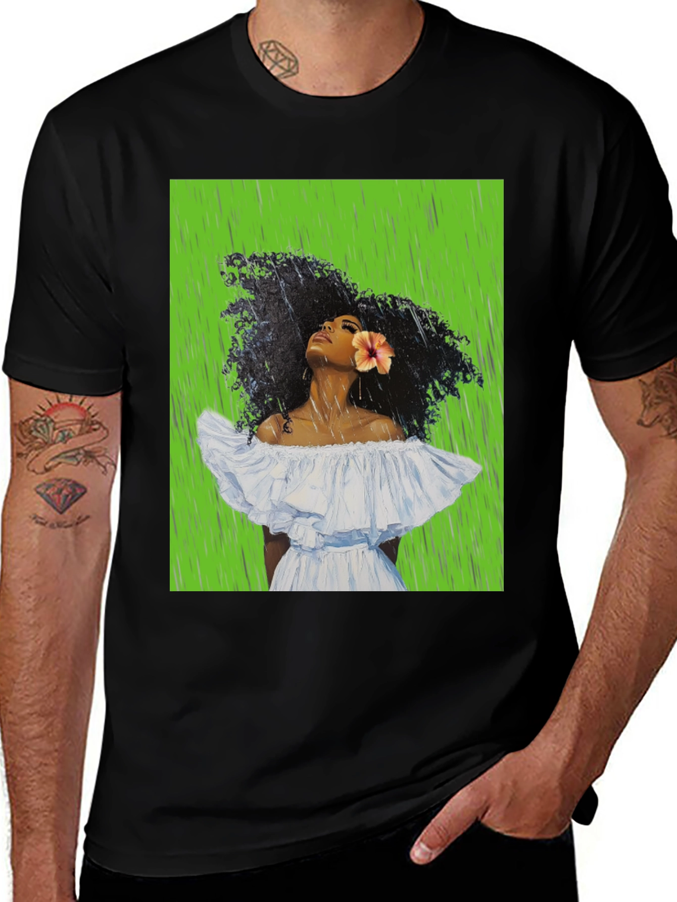 Woman in Rain Graphic Tee - Black Cotton T-Shirt