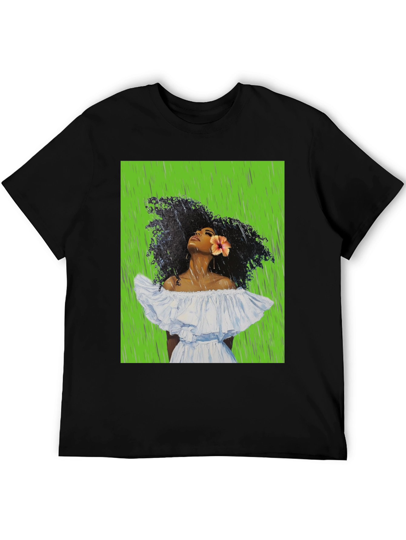 Woman in Rain Graphic Tee - Black Cotton T-Shirt