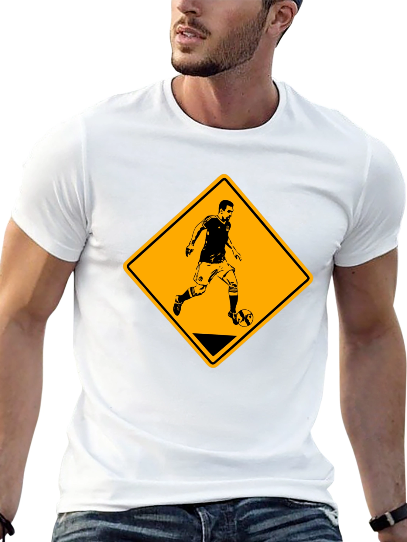 Soccer Player Warning Sign Black Graphic Tee