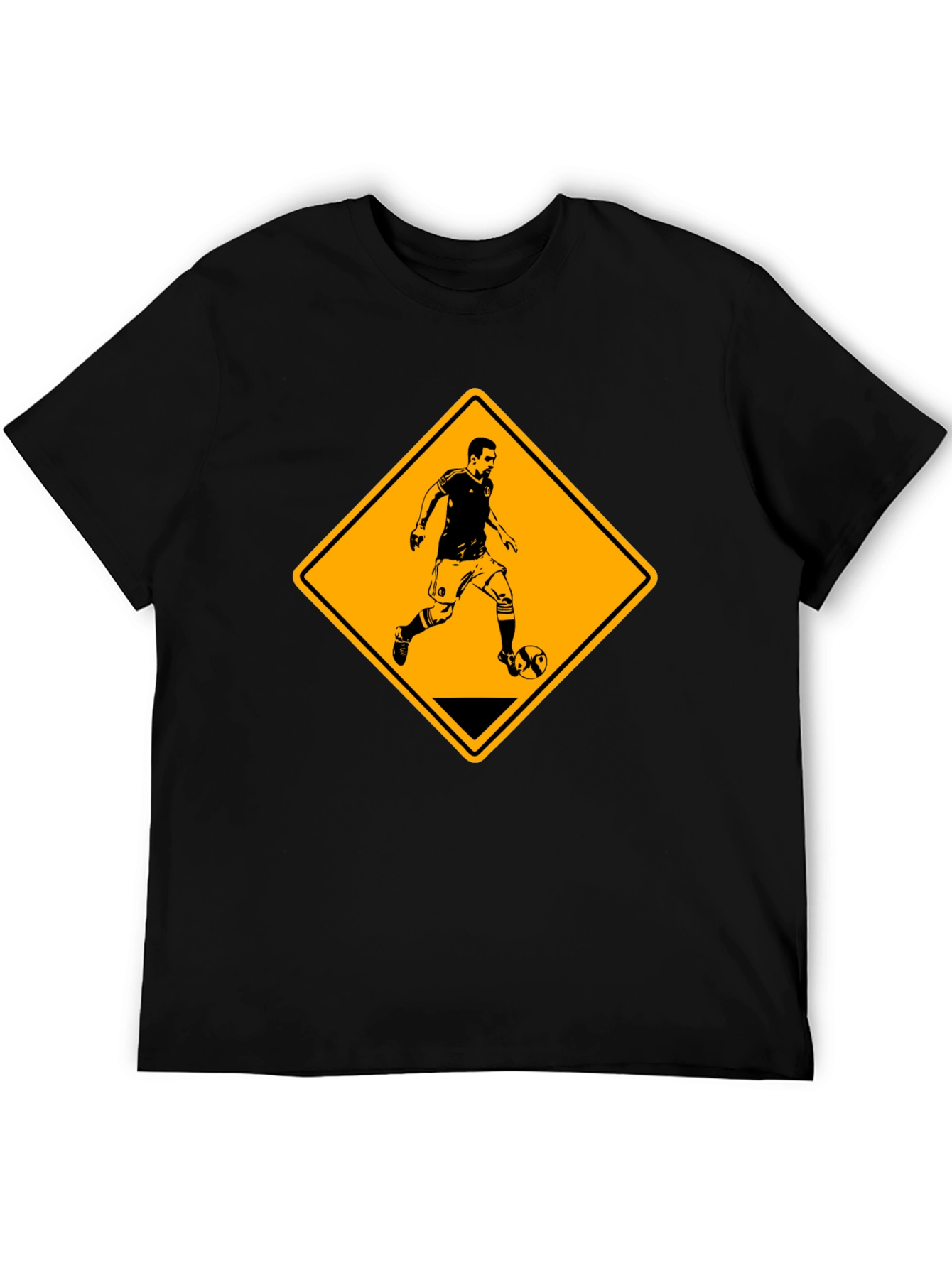 Soccer Player Warning Sign Black Graphic Tee