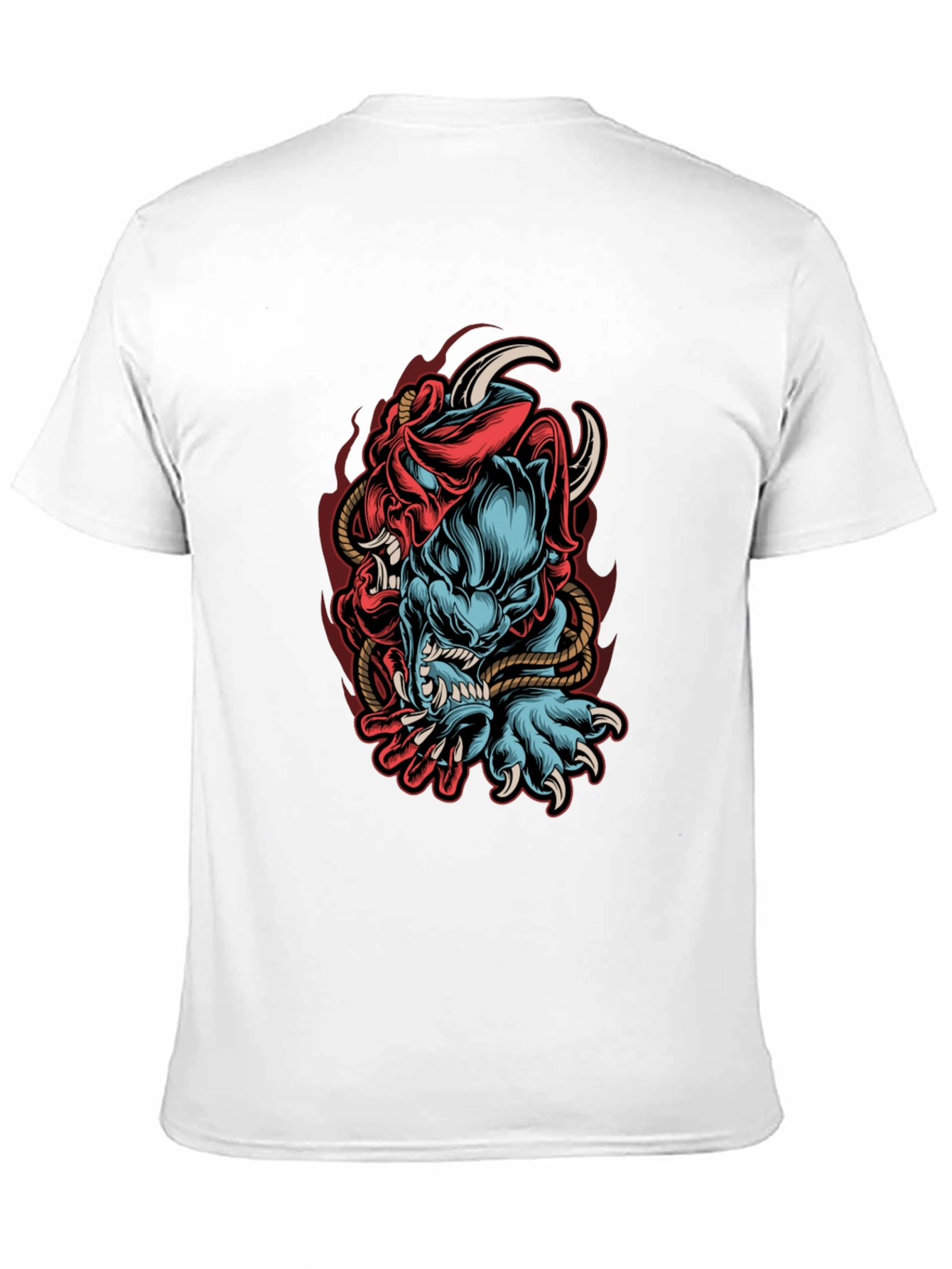 Mens Black Graphic Tee - Oni Demon Design