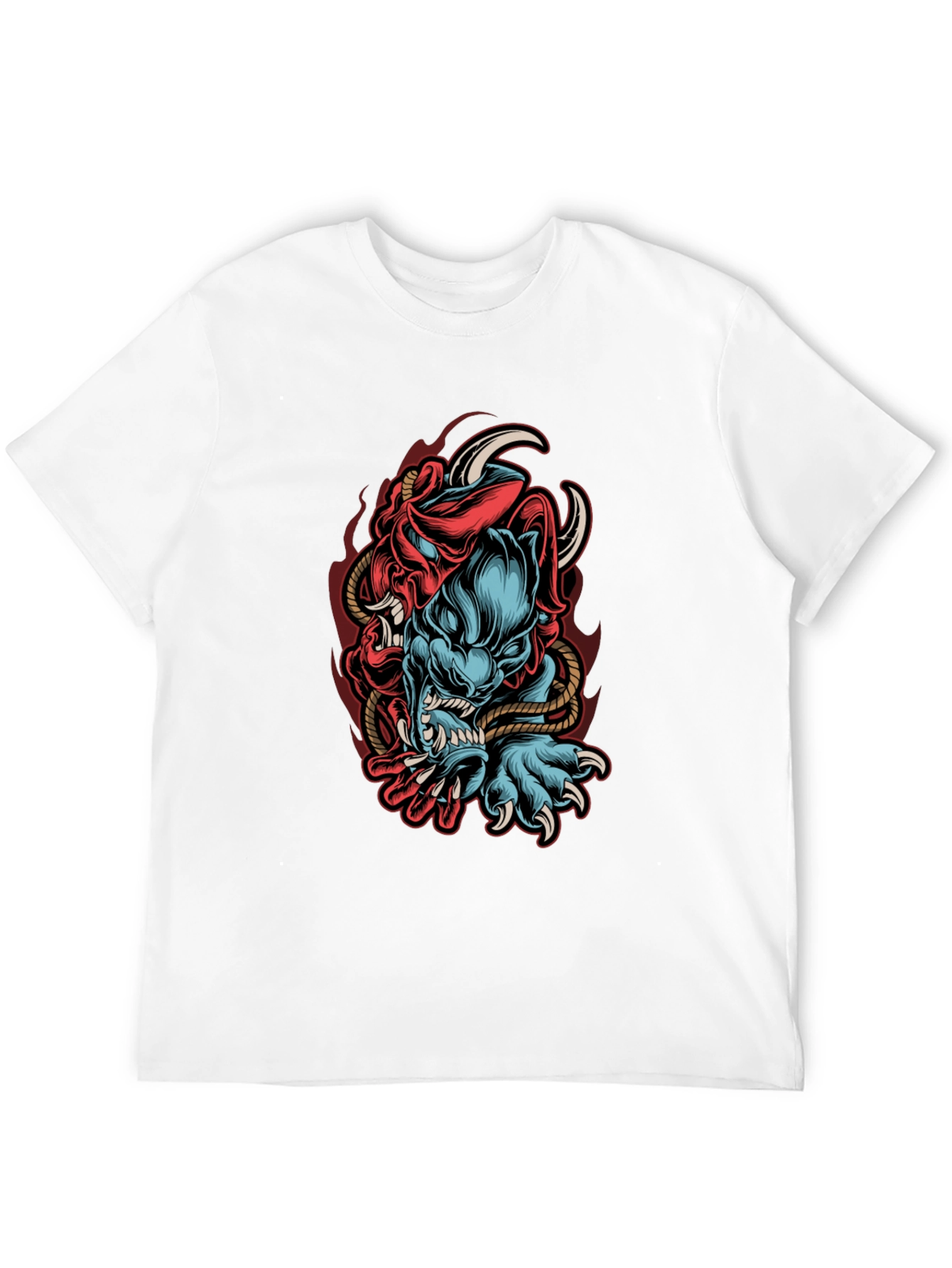 Mens Black Graphic Tee - Oni Demon Design
