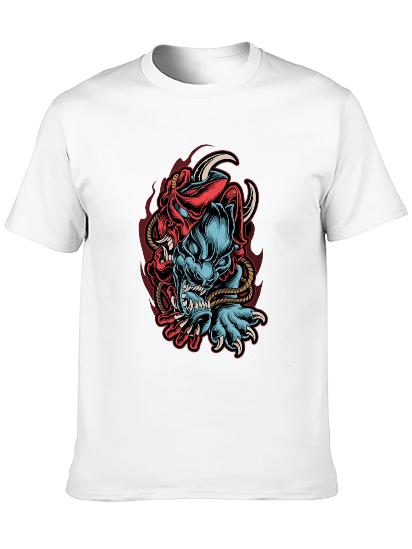 Mens Black Graphic Tee - Oni Demon Design