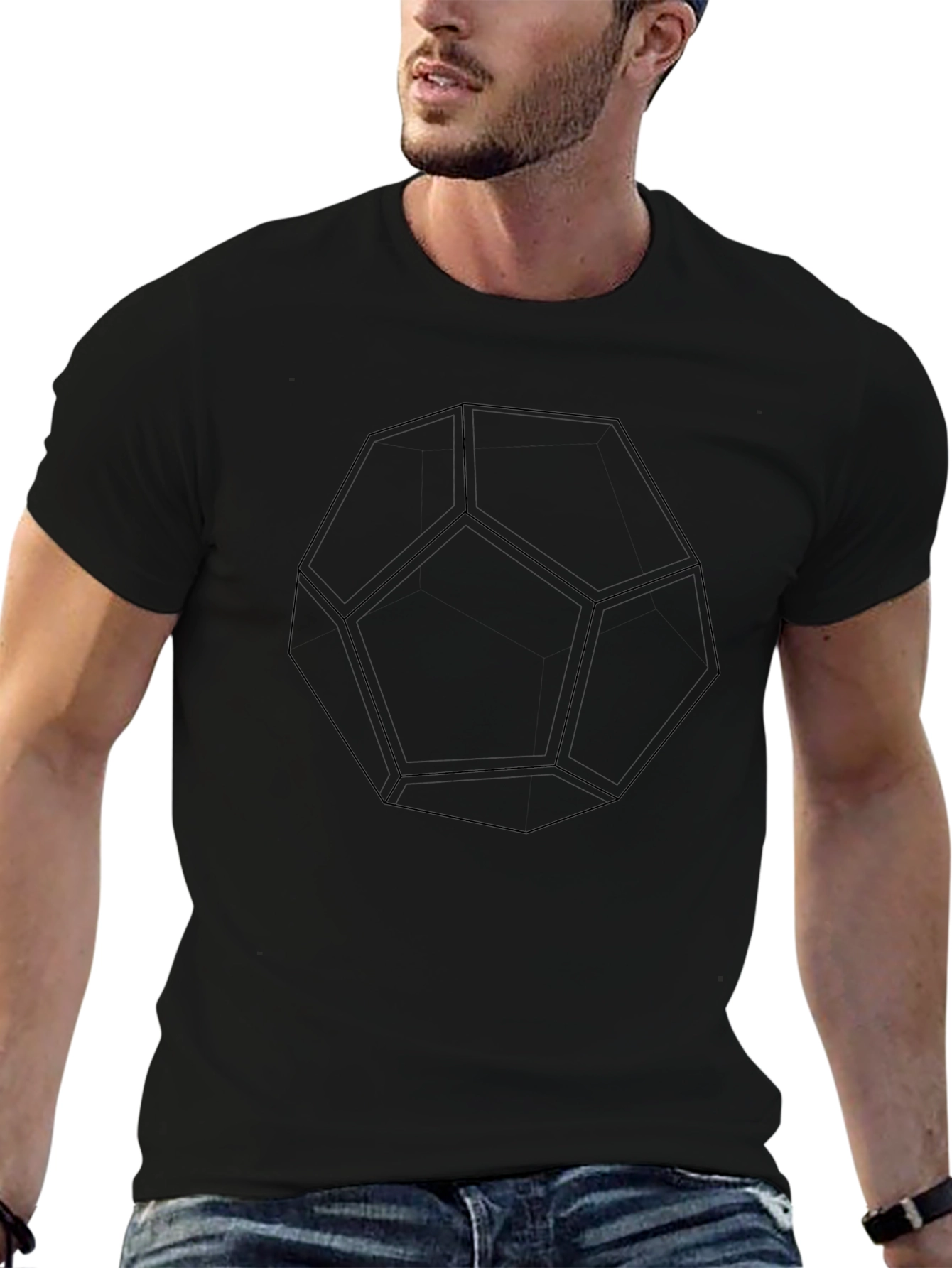 Geometric Solid Black T-Shirt