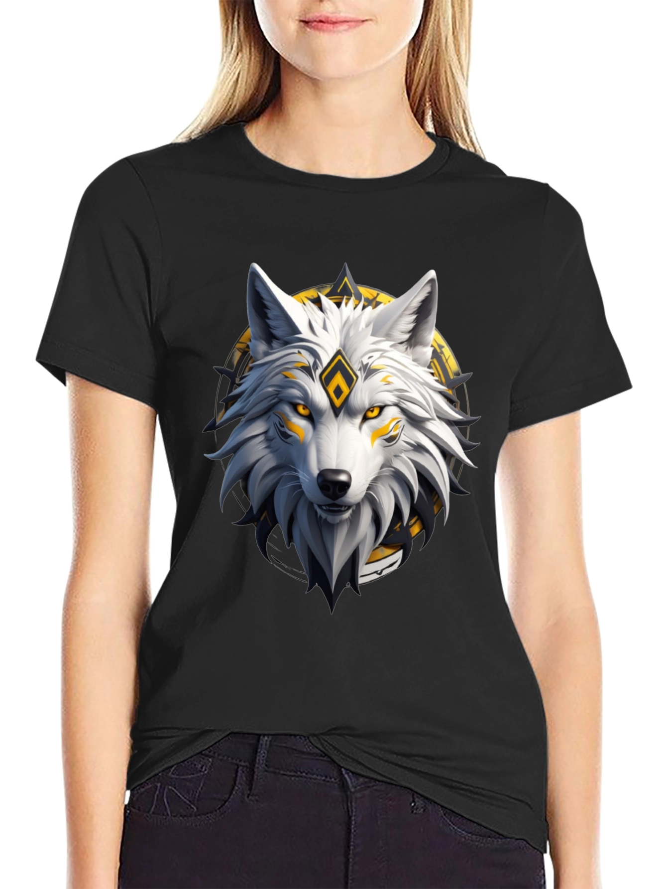 Wolf Graphic Print Crew Neck T-Shirt