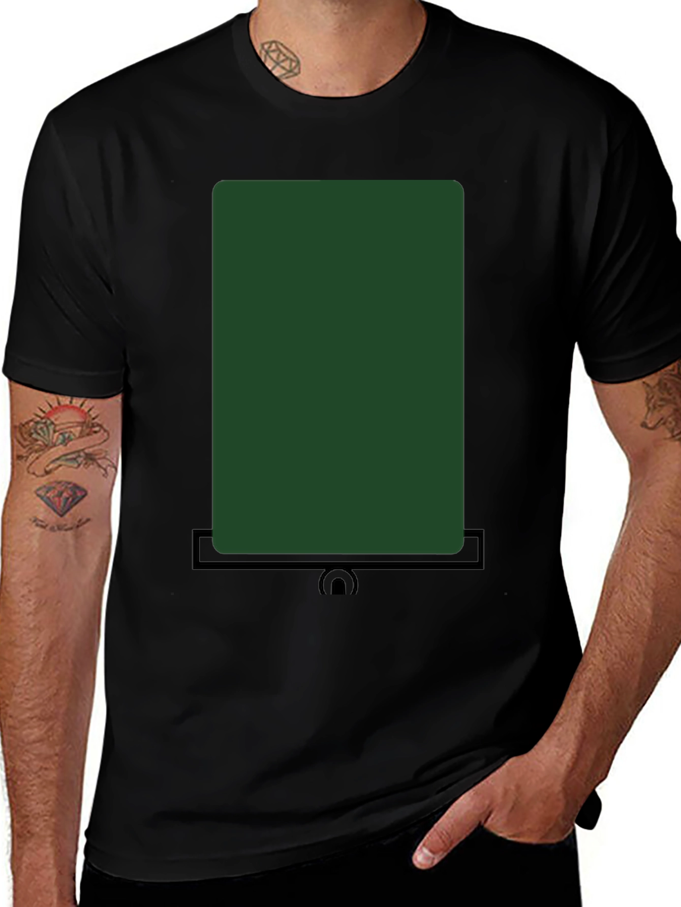Modern Dark Green Rectangle Graphic T-Shirt