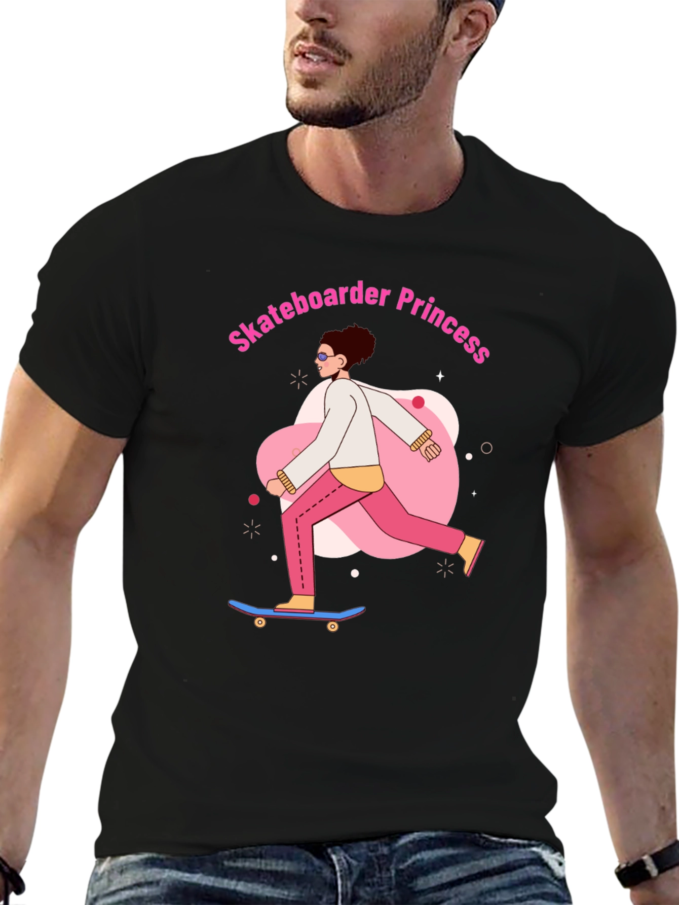 Skateboarder Princess Graphic Tee - Black Cotton Casual Shirt