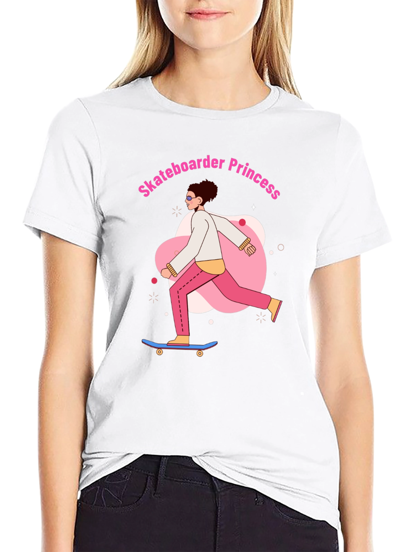 Skateboarder Princess Graphic Tee - Black Cotton Casual Shirt