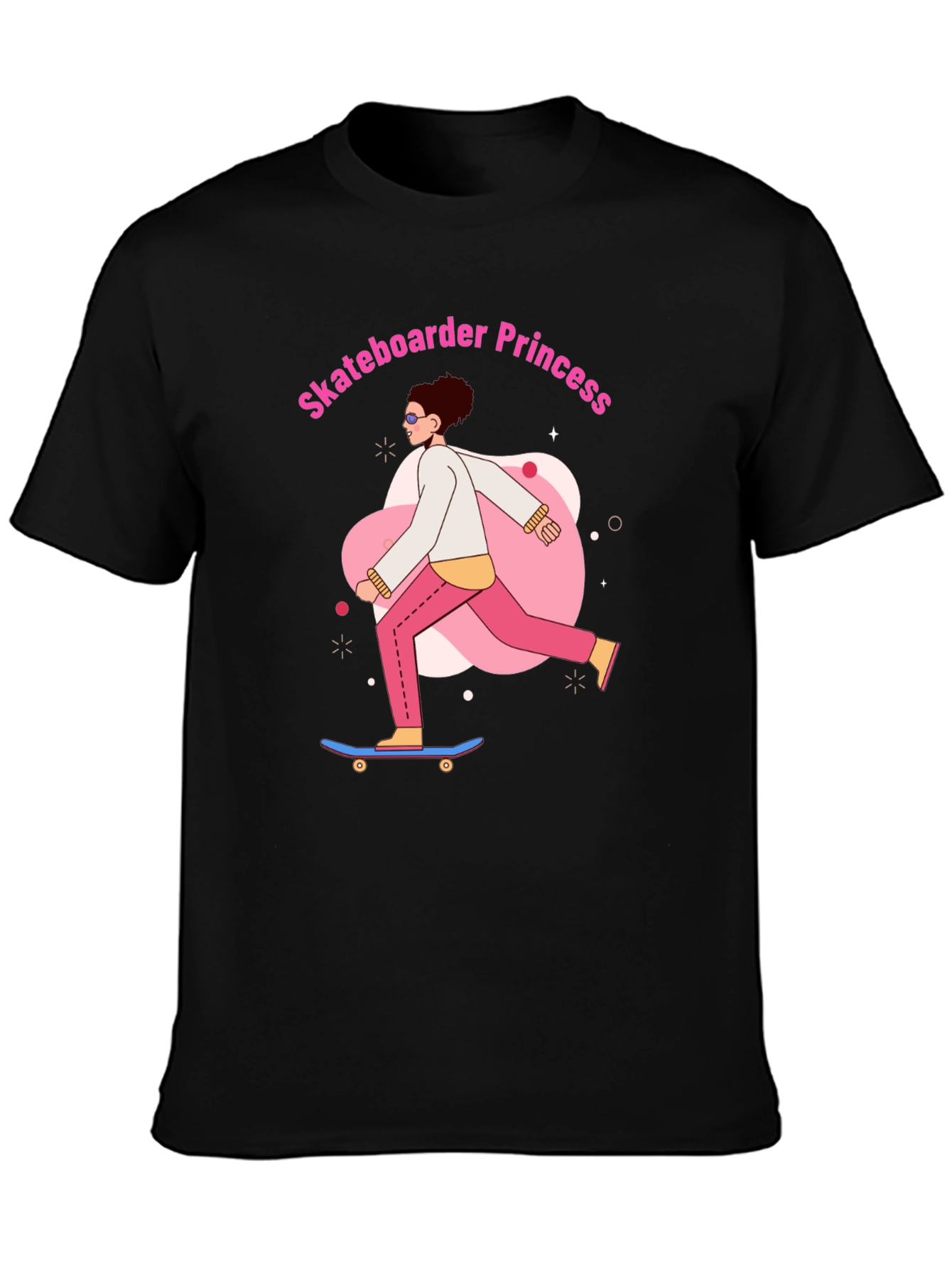 Skateboarder Princess Graphic Tee - Black Cotton Casual Shirt