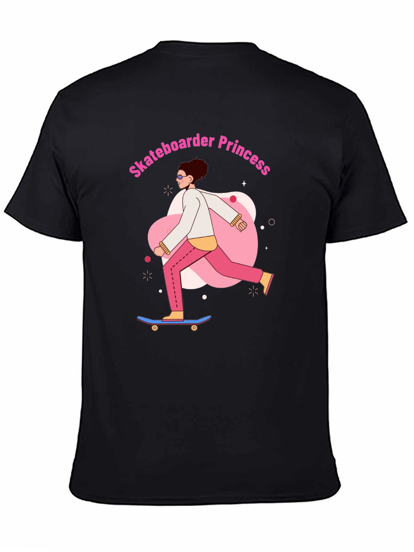 Skateboarder Princess Graphic Tee - Black Cotton Casual Shirt