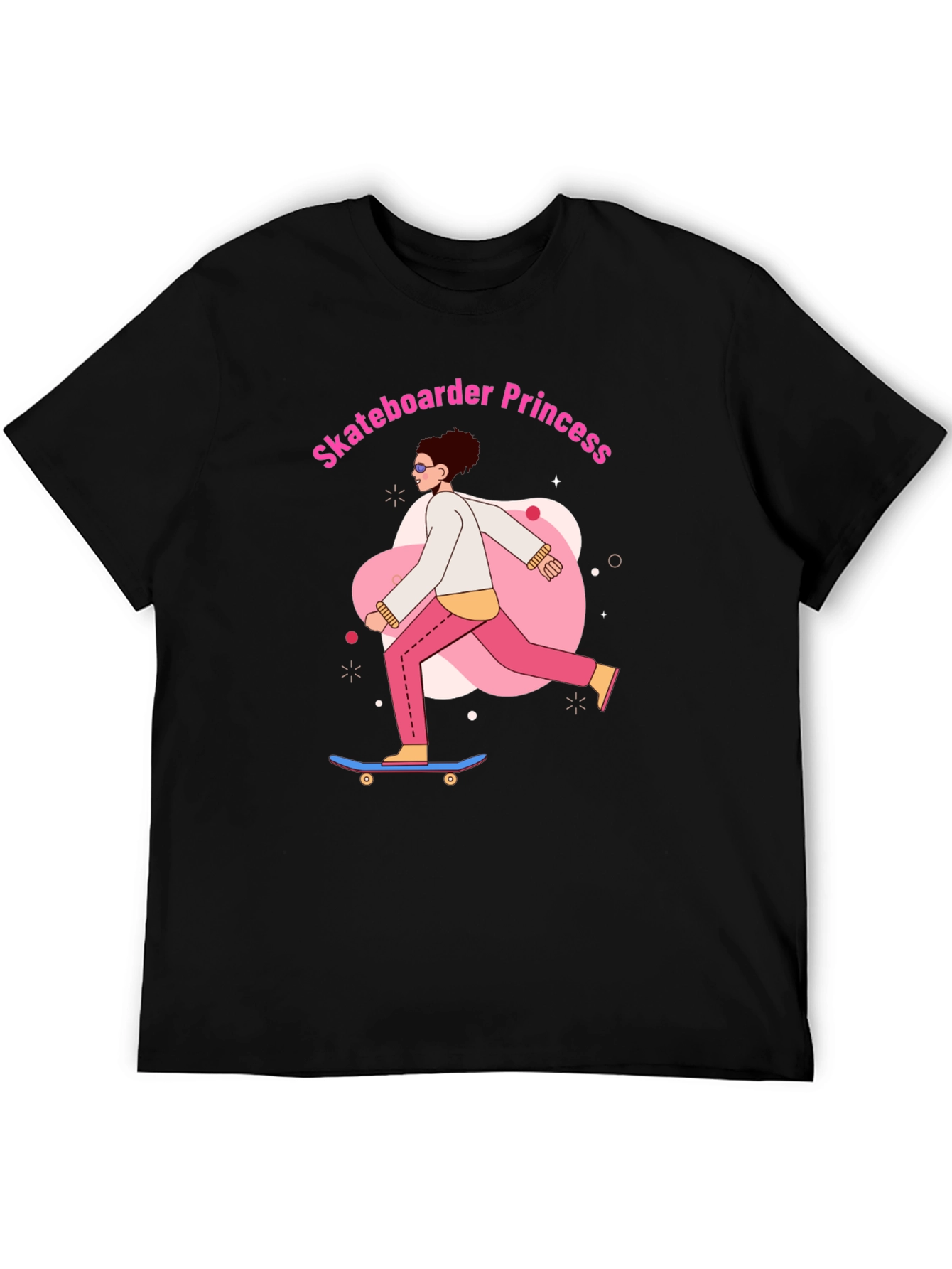 Skateboarder Princess Graphic Tee - Black Cotton Casual Shirt