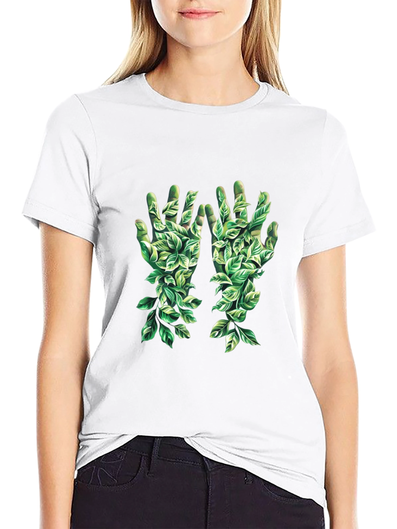 Leaf Hands Graphic Black T-Shirt