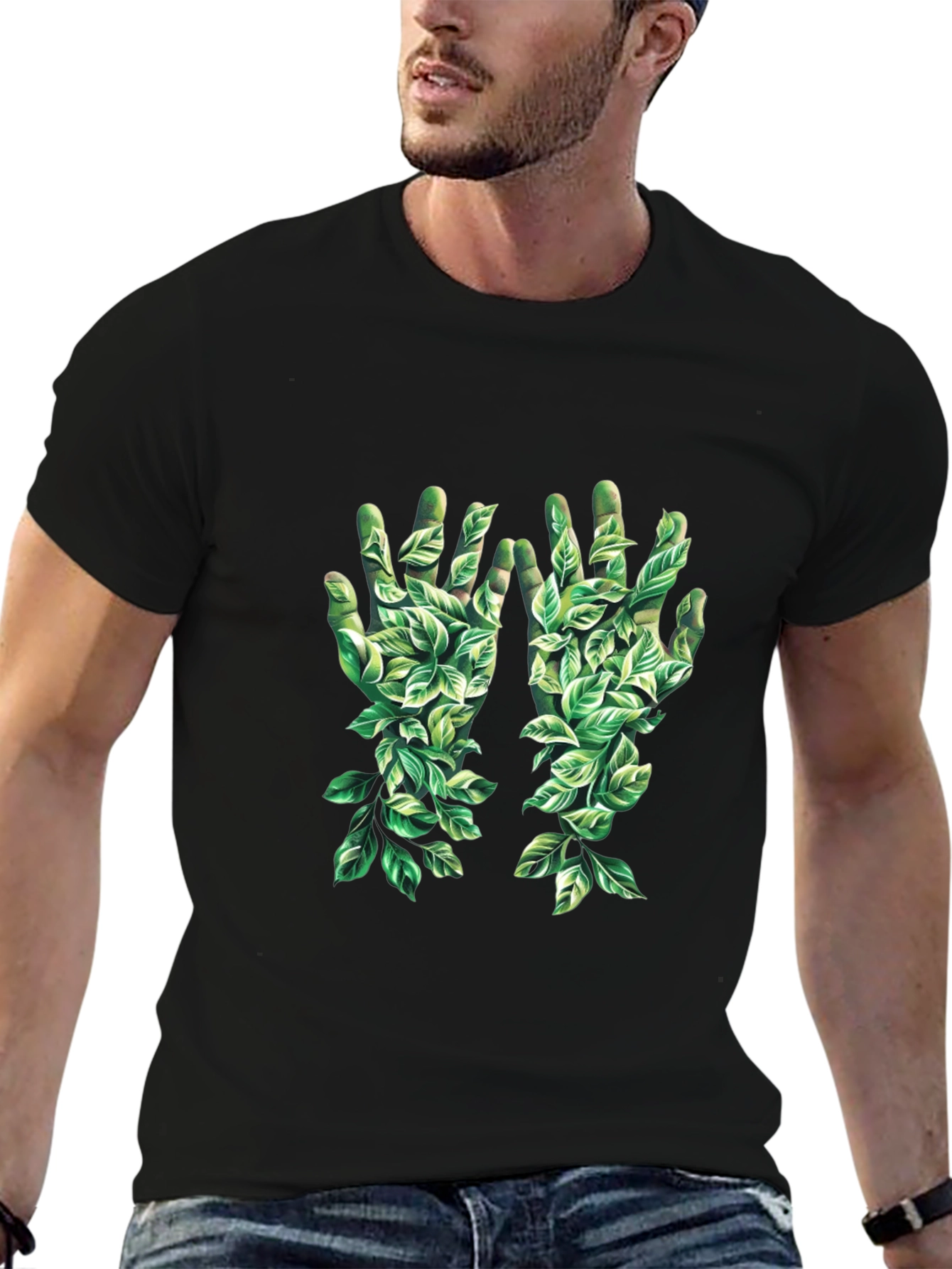 Leaf Hands Graphic Black T-Shirt