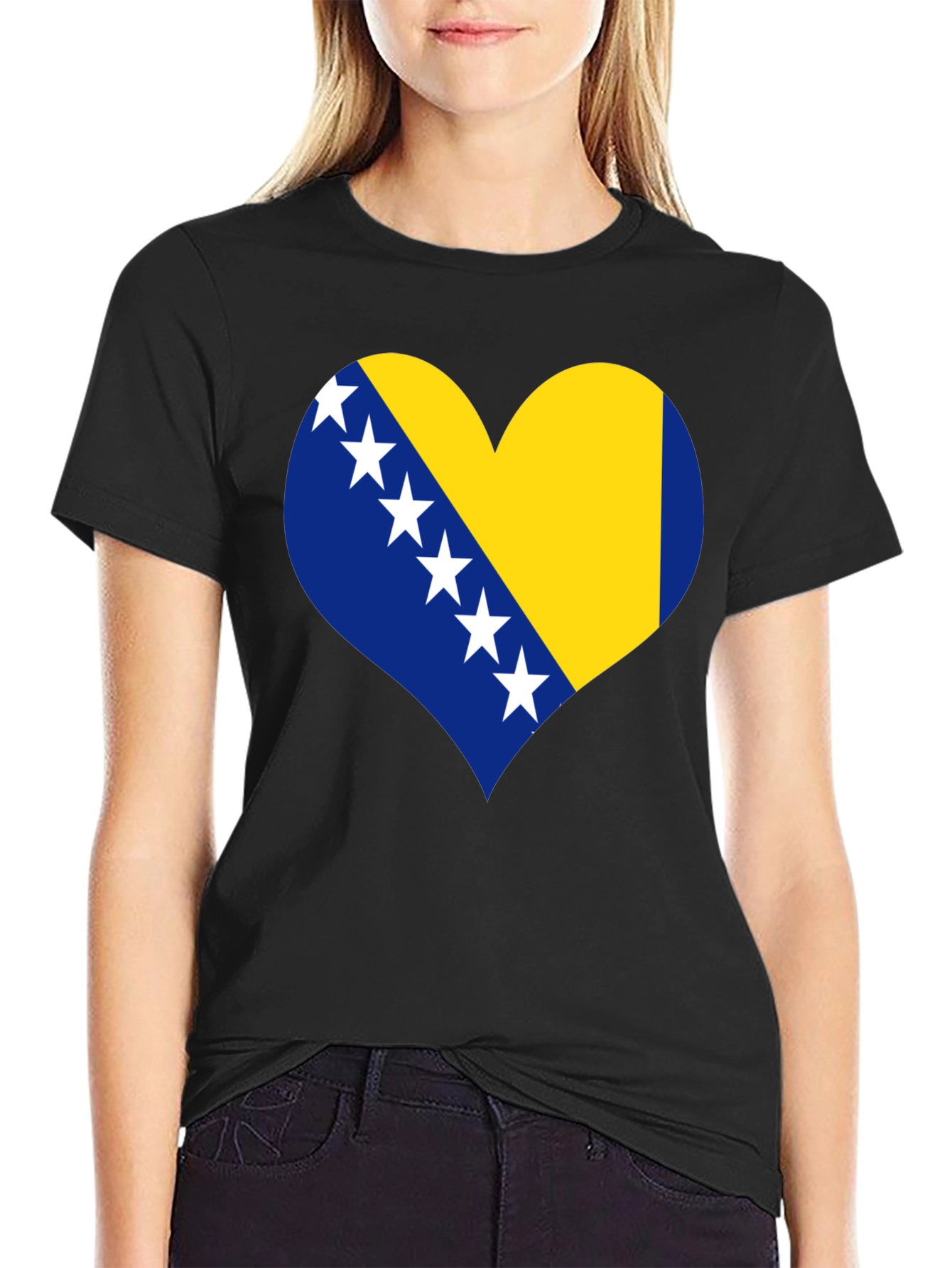 Bosnia Flag Heart T-Shirt - Black Cotton Tee
