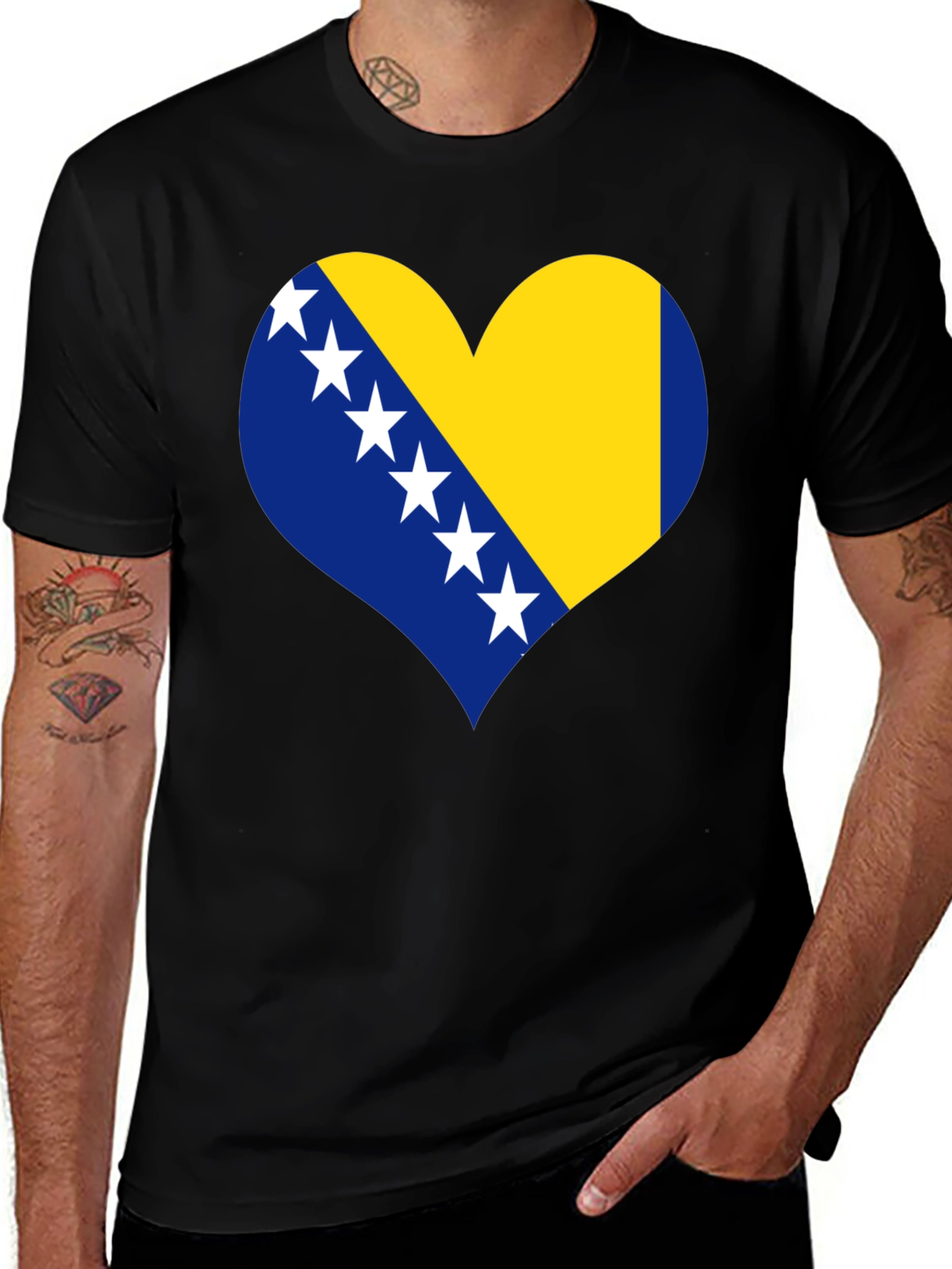 Bosnia Flag Heart T-Shirt - Black Cotton Tee