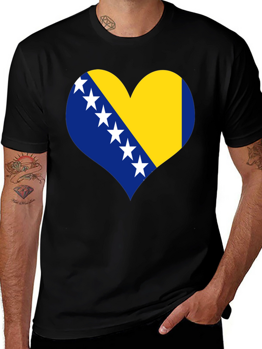 Bosnia Flag Heart T-Shirt - Black Cotton Tee