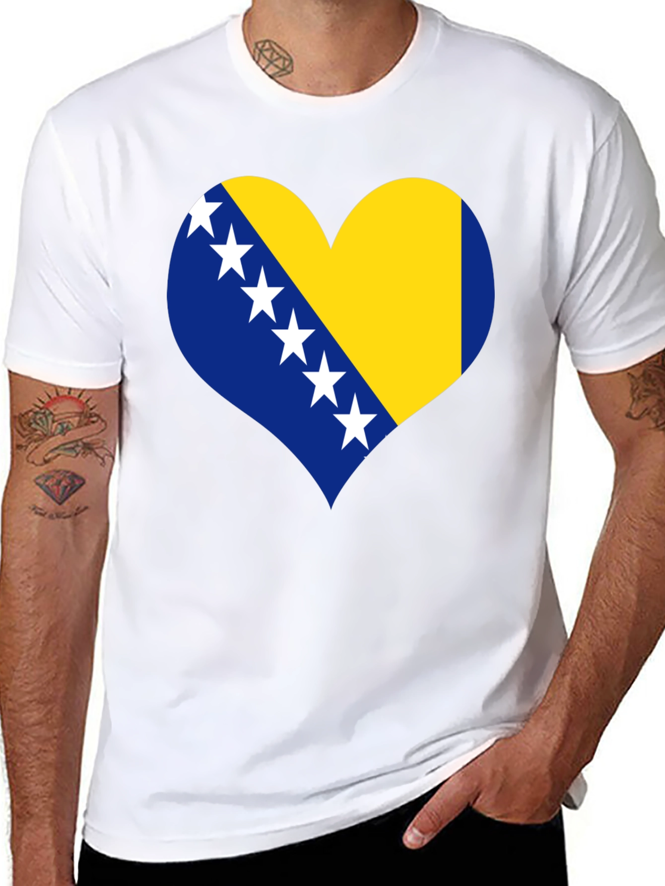 Bosnia Flag Heart T-Shirt - Black Cotton Tee