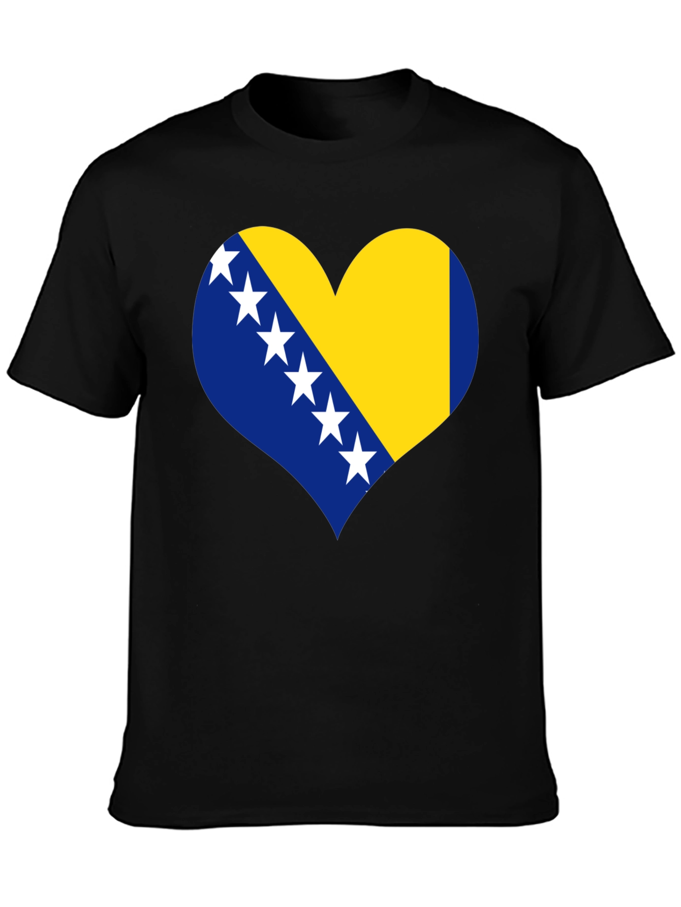 Bosnia Flag Heart T-Shirt - Black Cotton Tee