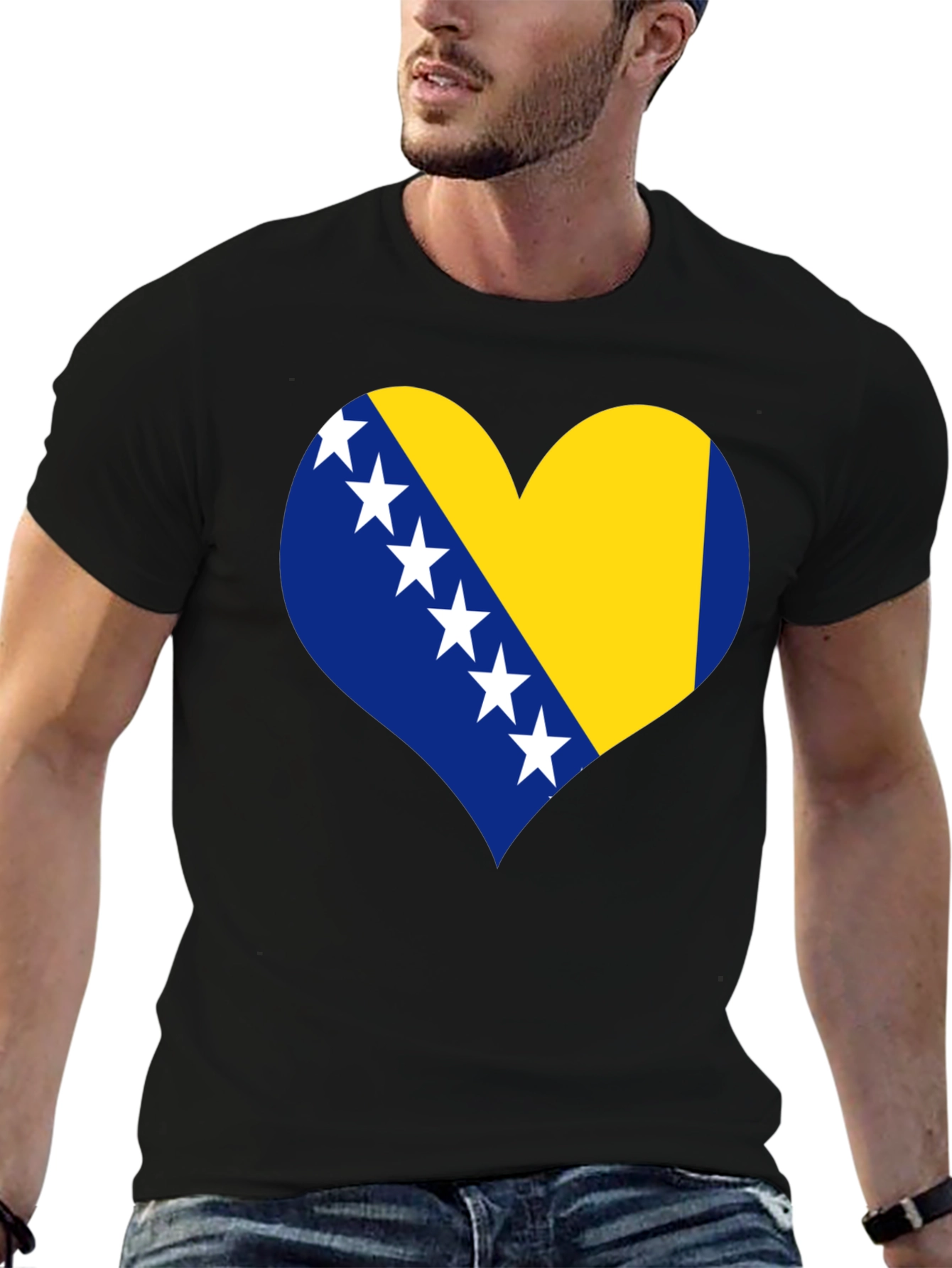 Bosnia Flag Heart T-Shirt - Black Cotton Tee
