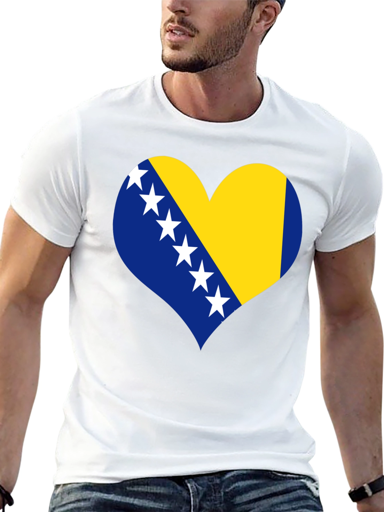 Bosnia Flag Heart T-Shirt - Black Cotton Tee