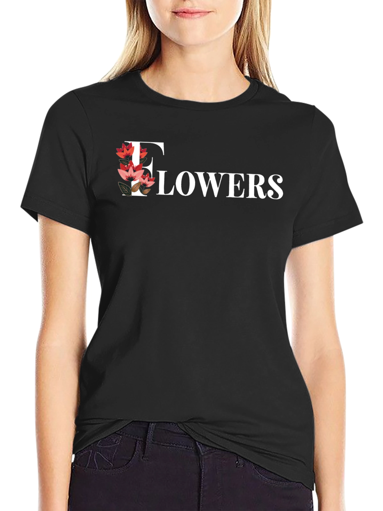 Floral Flowers Print Black T-Shirt