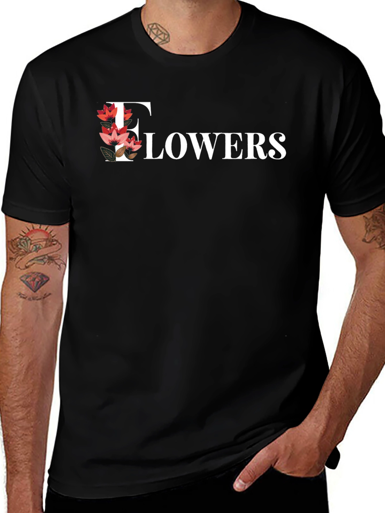 Floral Flowers Print Black T-Shirt