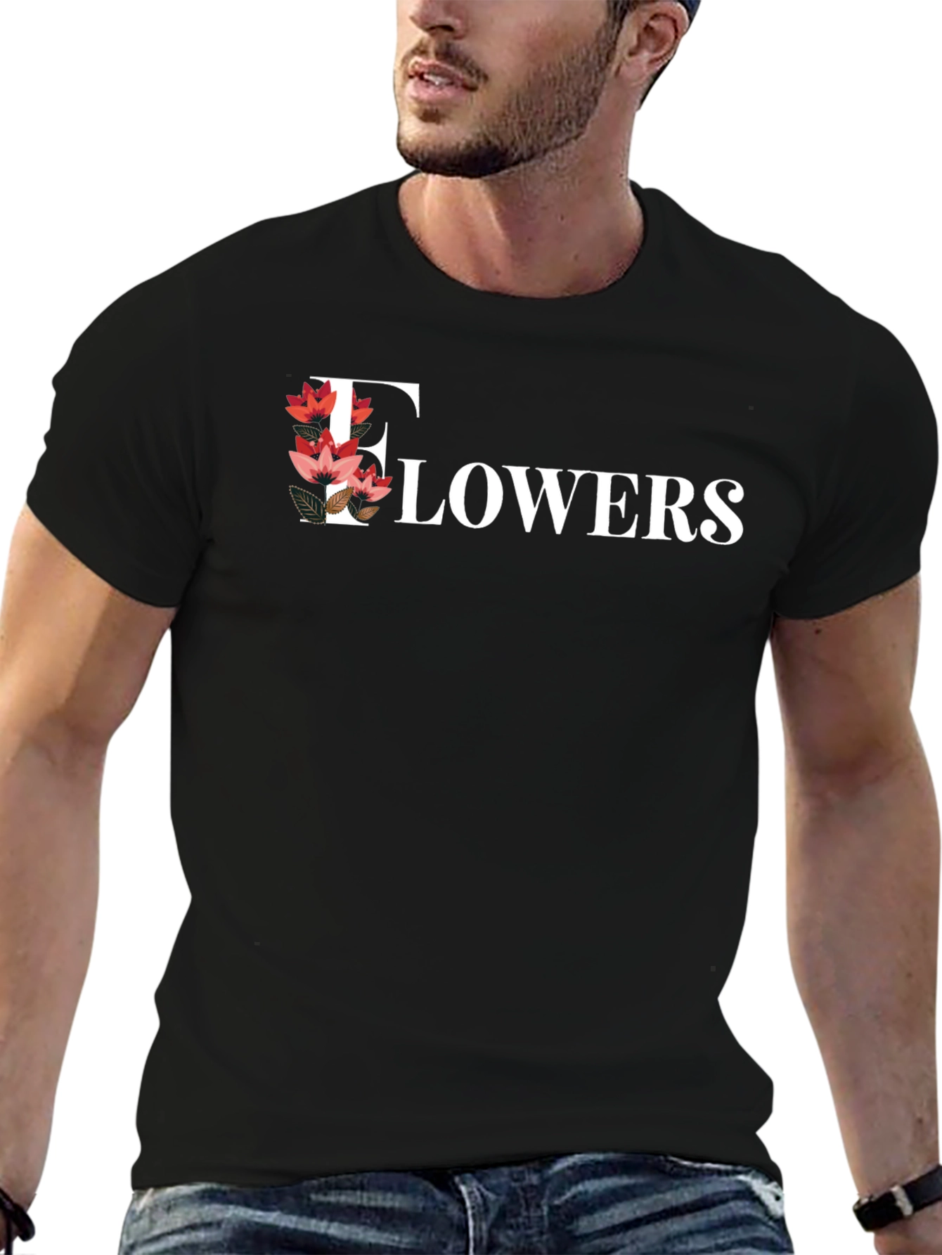Floral Flowers Print Black T-Shirt