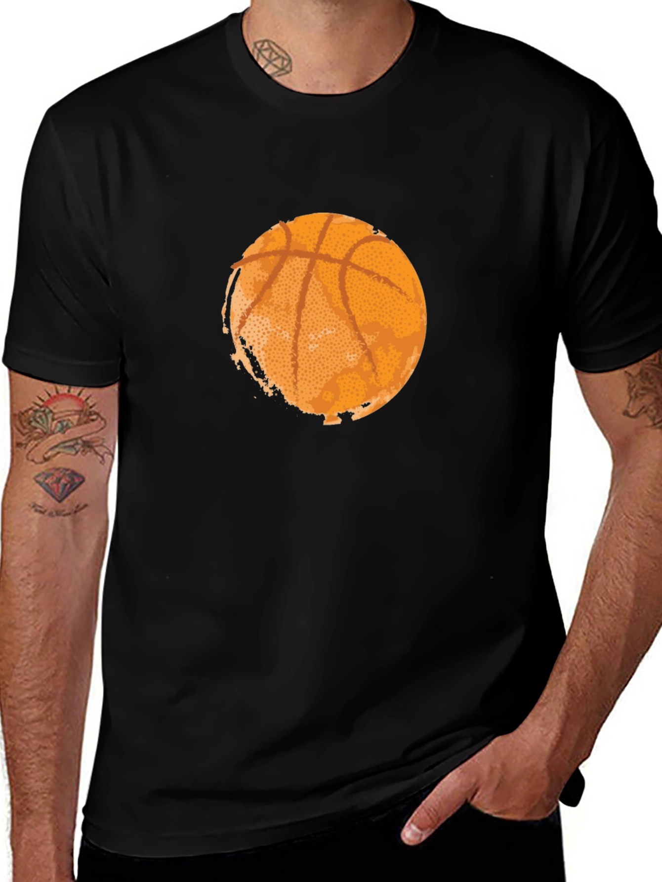 Basketball Graphic Tee - Black Cotton T-Shirt
