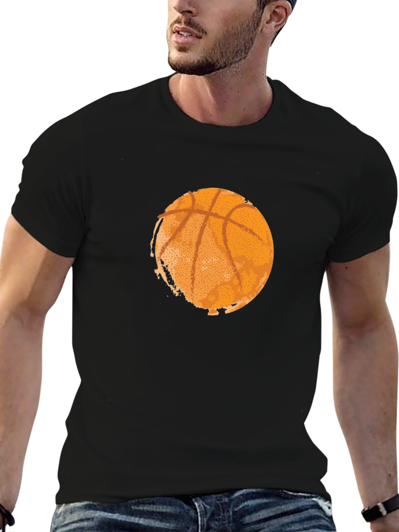 Basketball Graphic Tee - Black Cotton T-Shirt