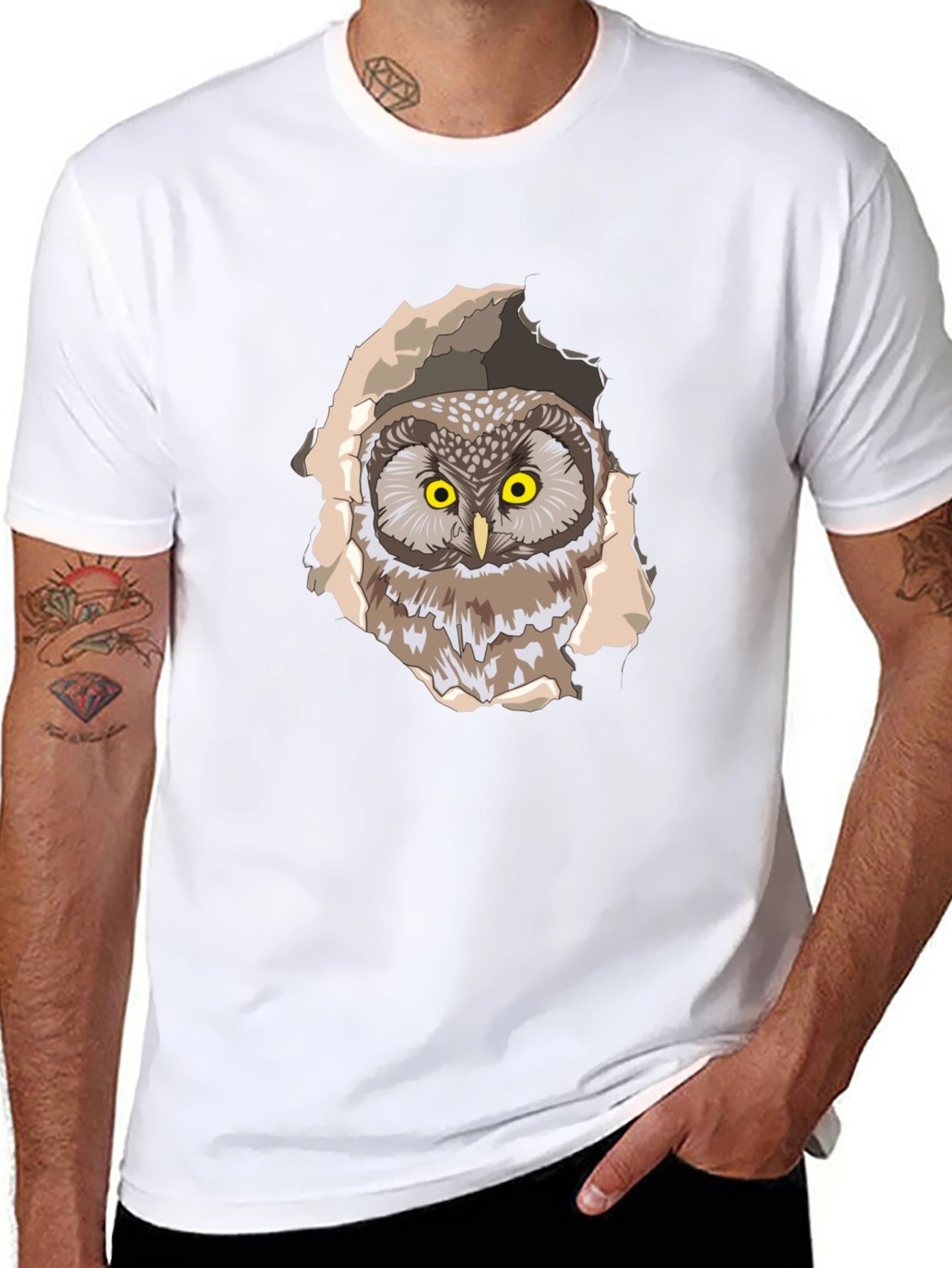 Owl Graphic Print Black T-Shirt