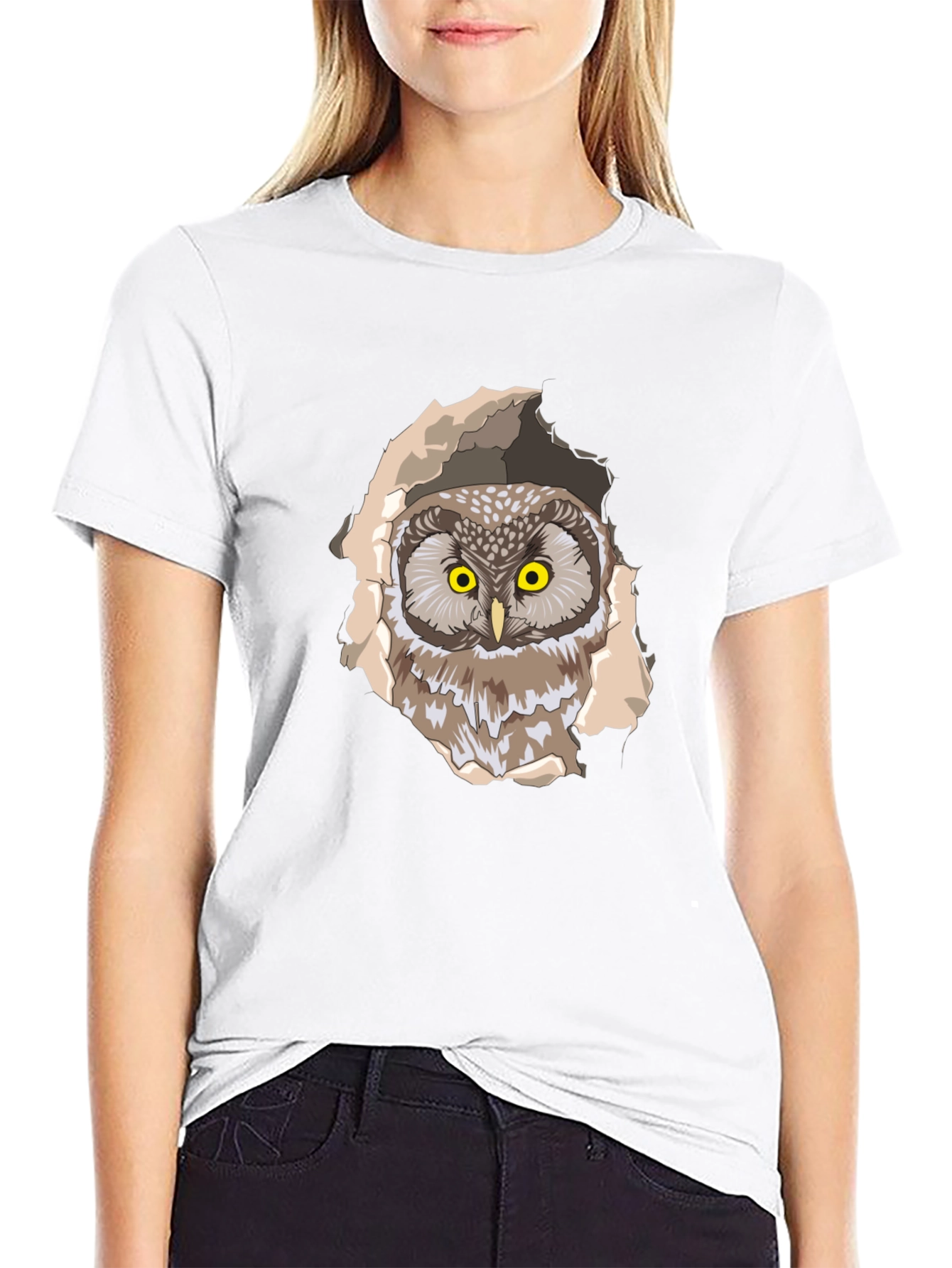 Owl Graphic Print Black T-Shirt