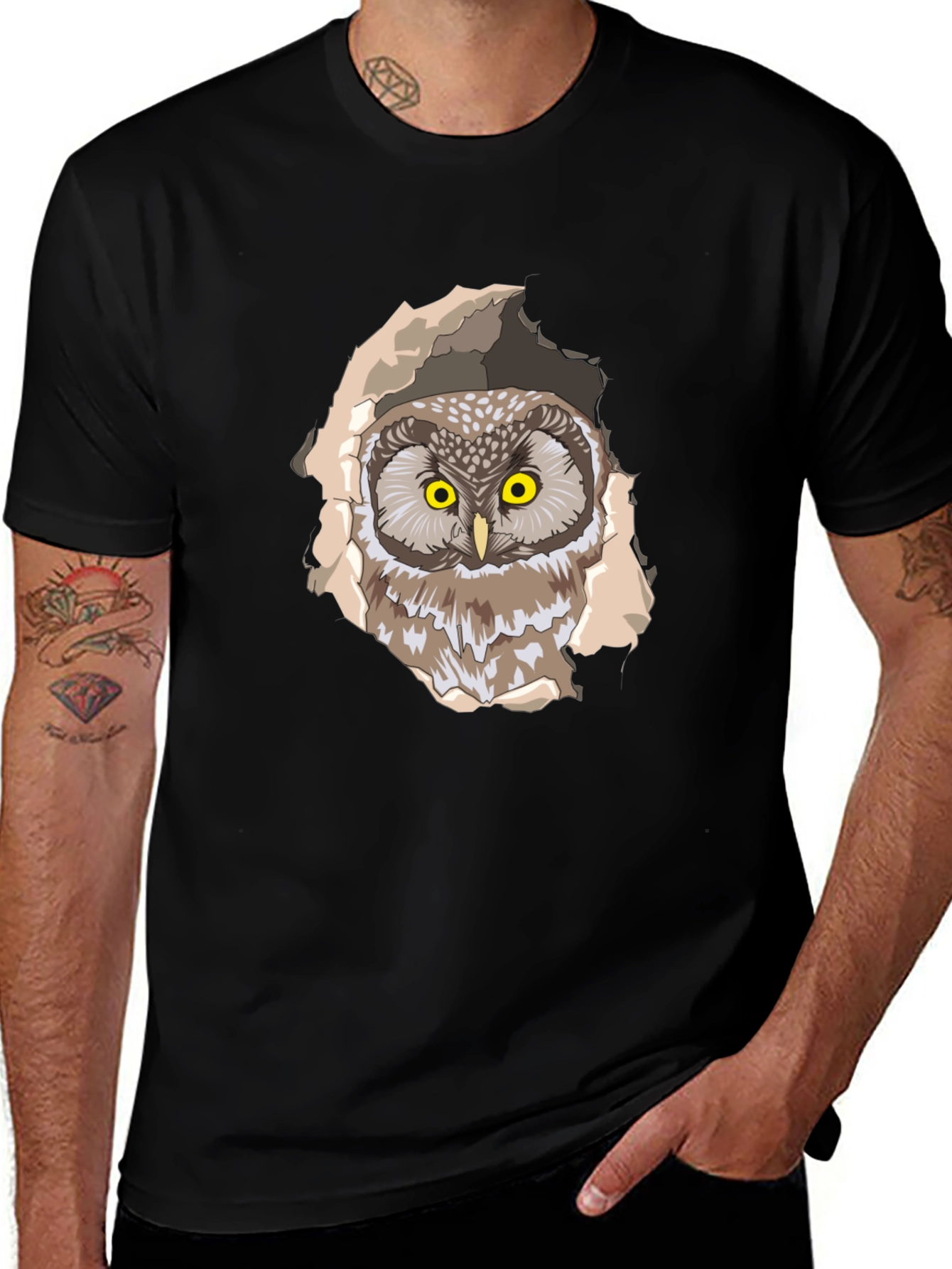 Owl Graphic Print Black T-Shirt