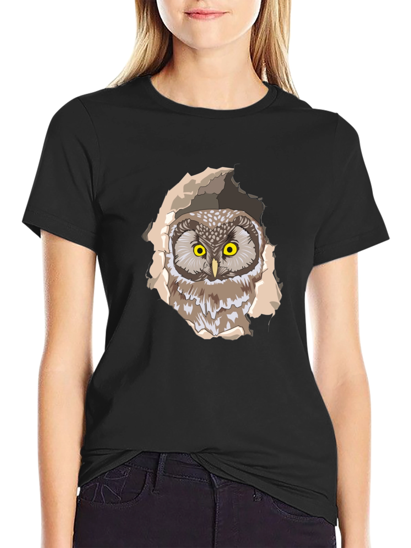 Owl Graphic Print Black T-Shirt