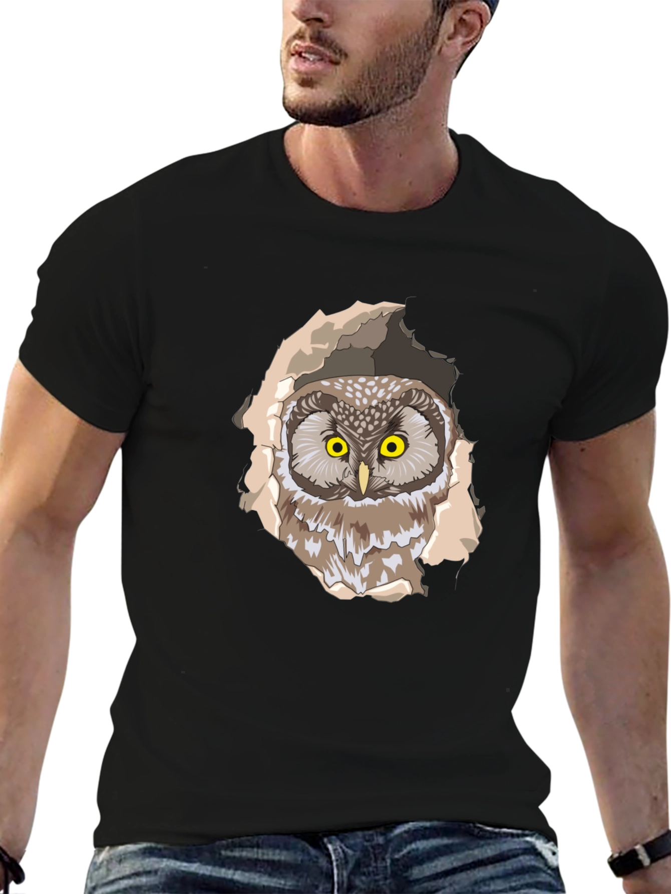 Owl Graphic Print Black T-Shirt