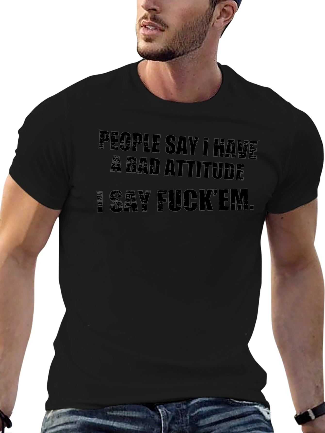 Attitude Graphic Tee - Black Crew Neck T-Shirt