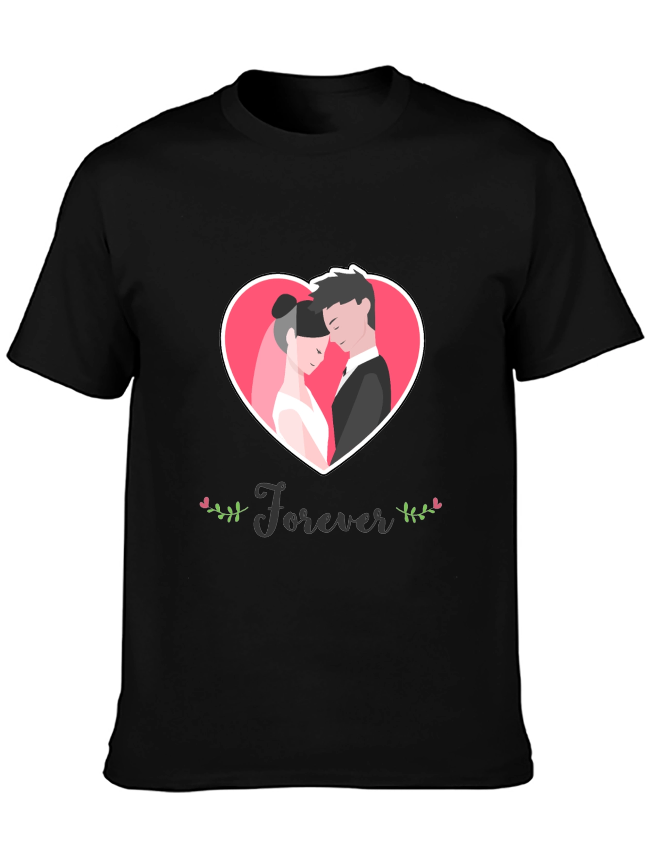 Forever Love Heart Graphic Black T-Shirt