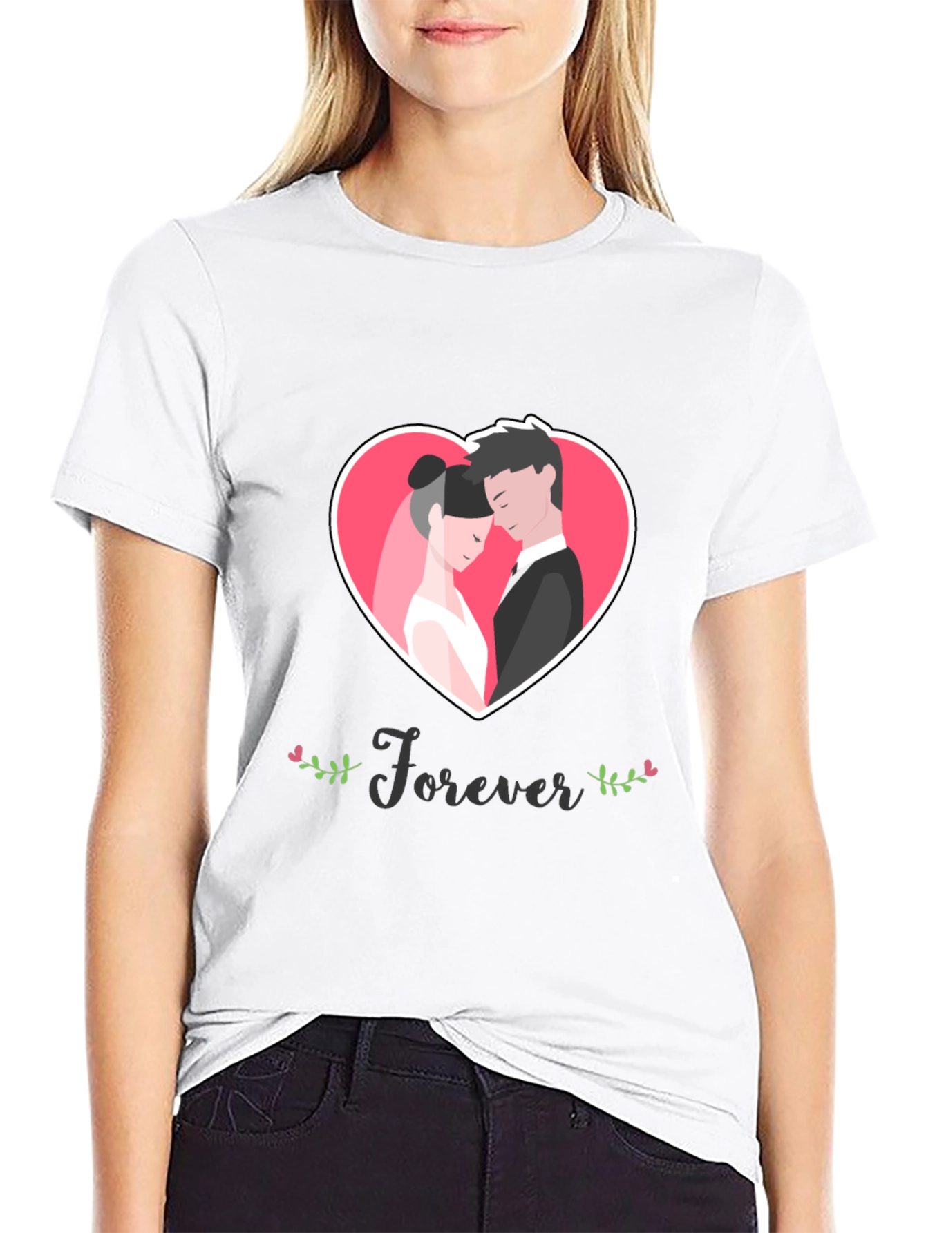 Forever Love Heart Graphic Black T-Shirt