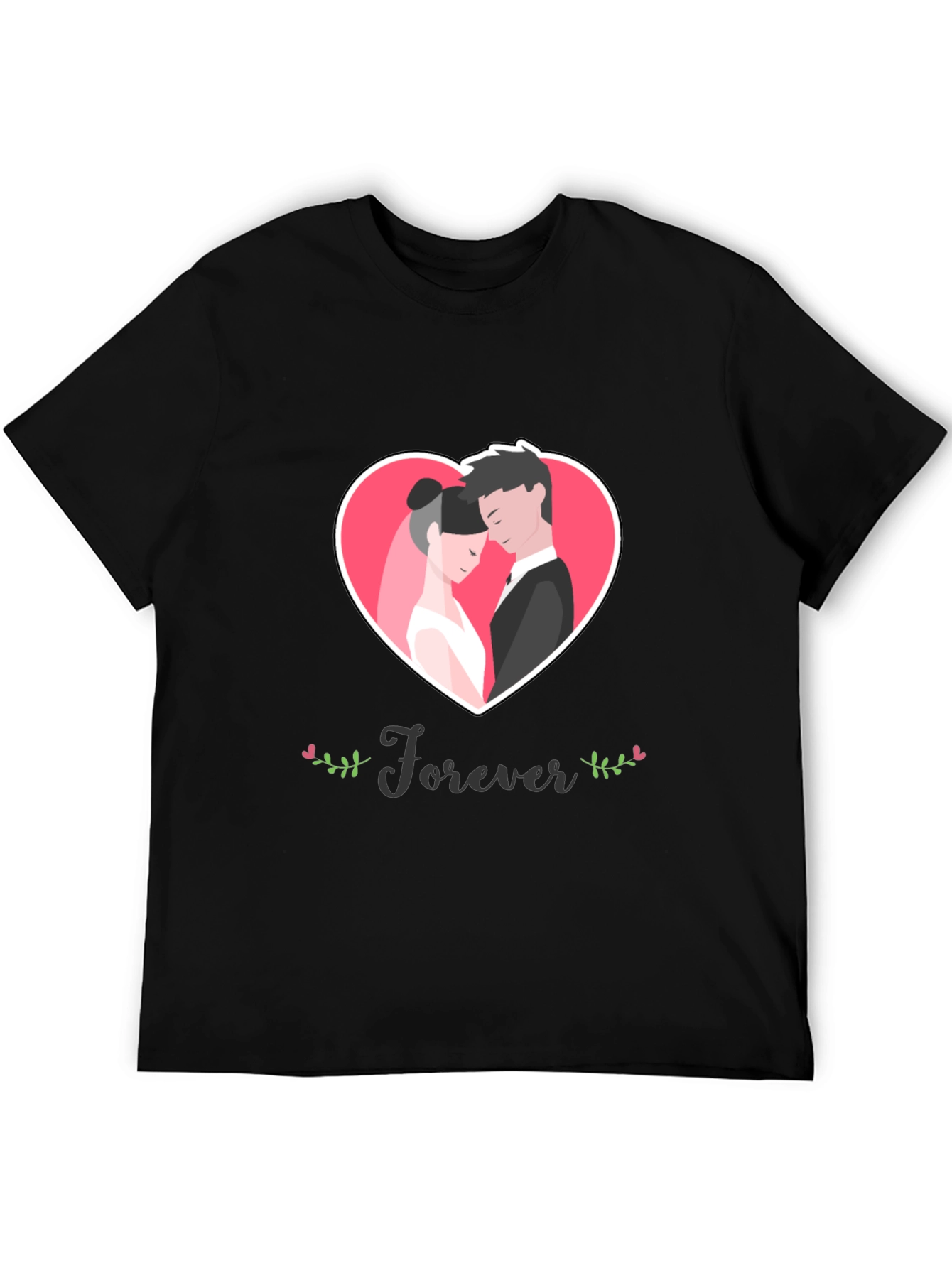 Forever Love Heart Graphic Black T-Shirt