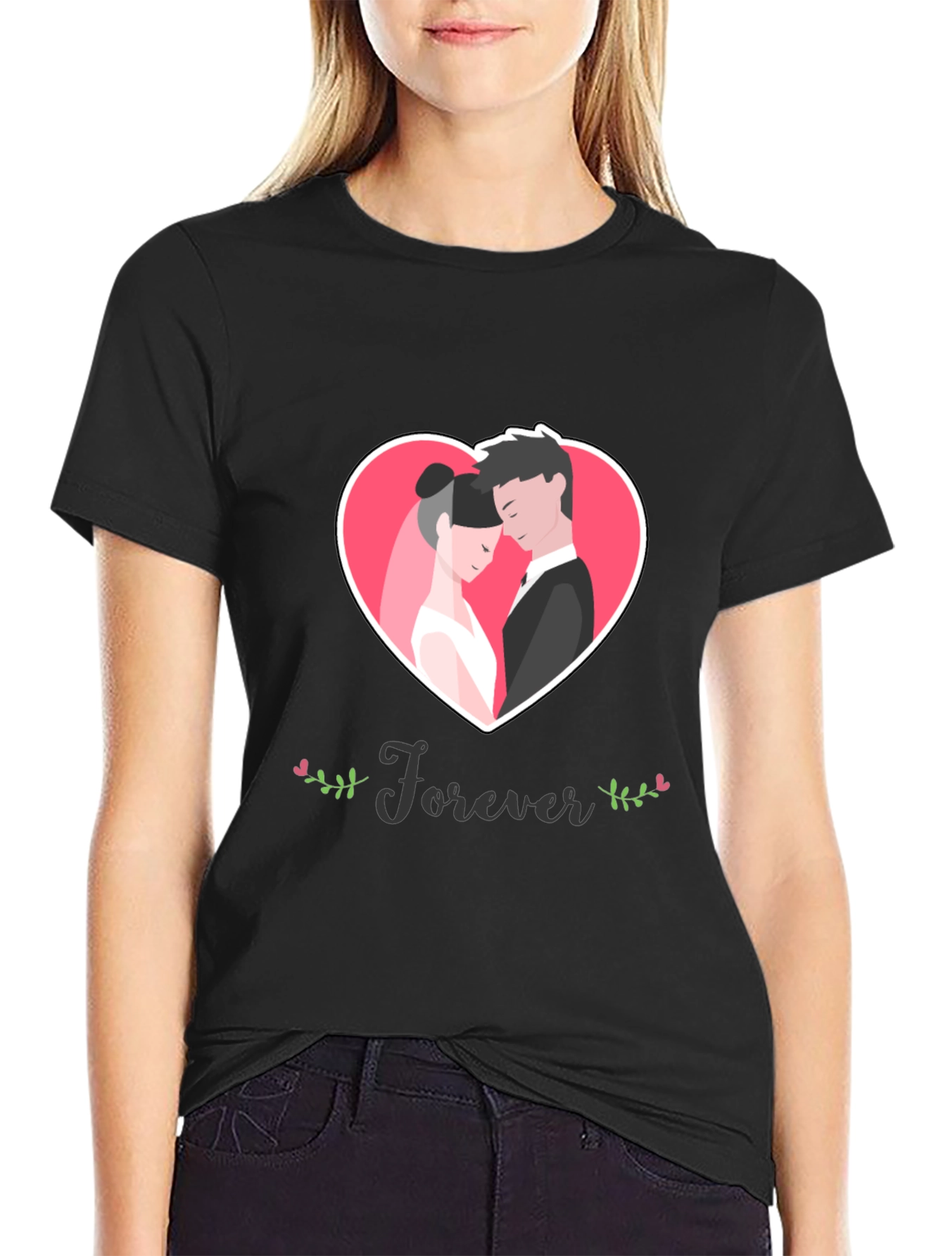 Forever Love Heart Graphic Black T-Shirt