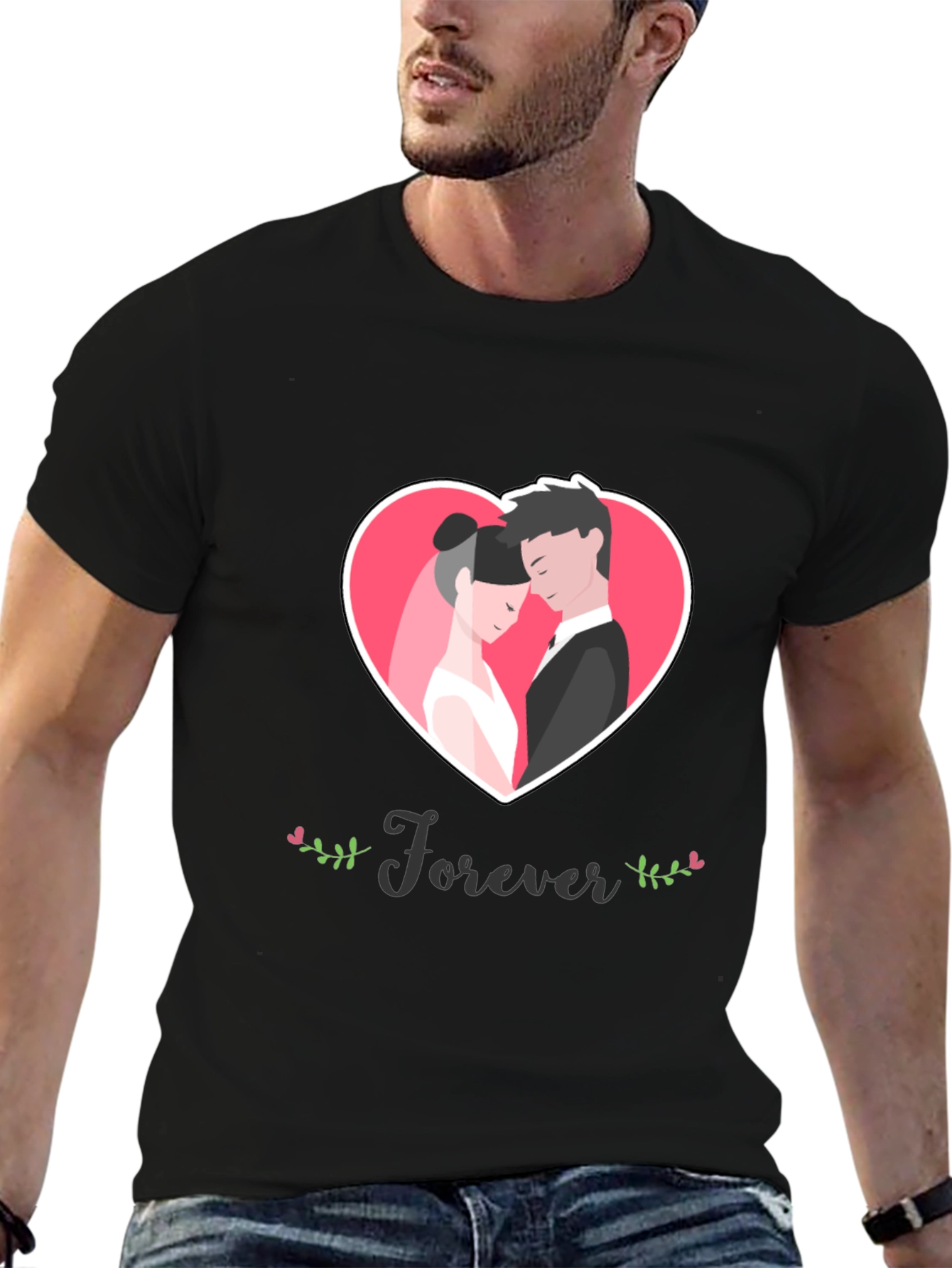 Forever Love Heart Graphic Black T-Shirt