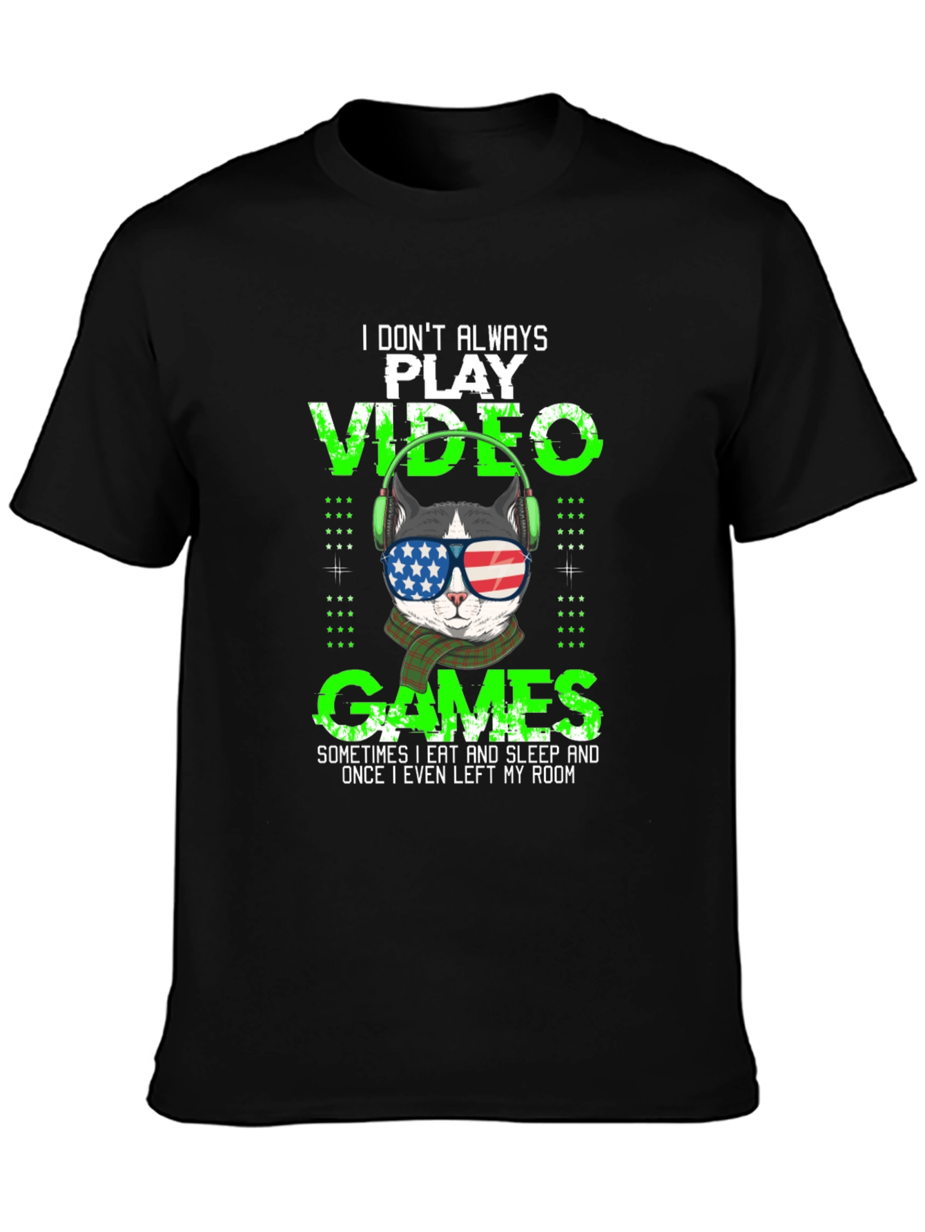 Gamer Cat T-Shirt - American Flag Sunglasses